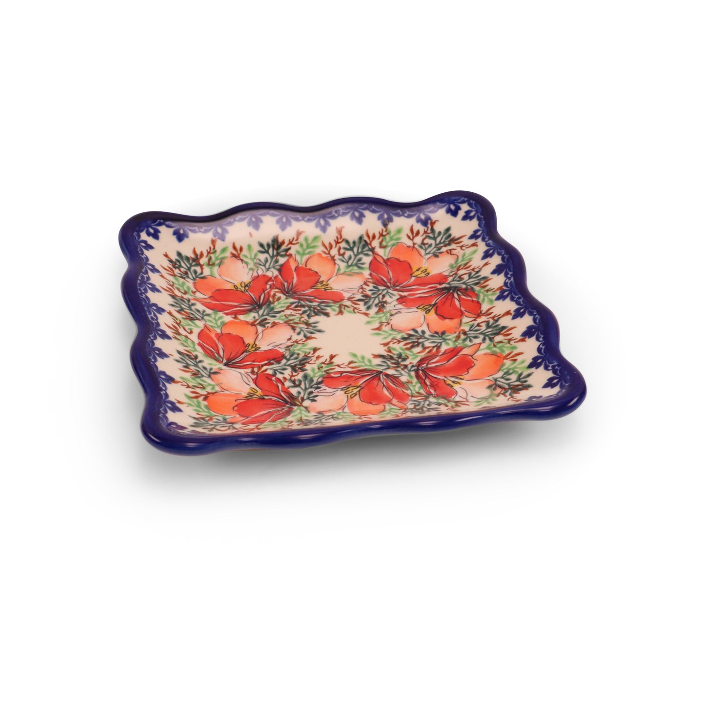 7.5"x7.5" Ruffled Square Plate, Pattern: Hibiscus