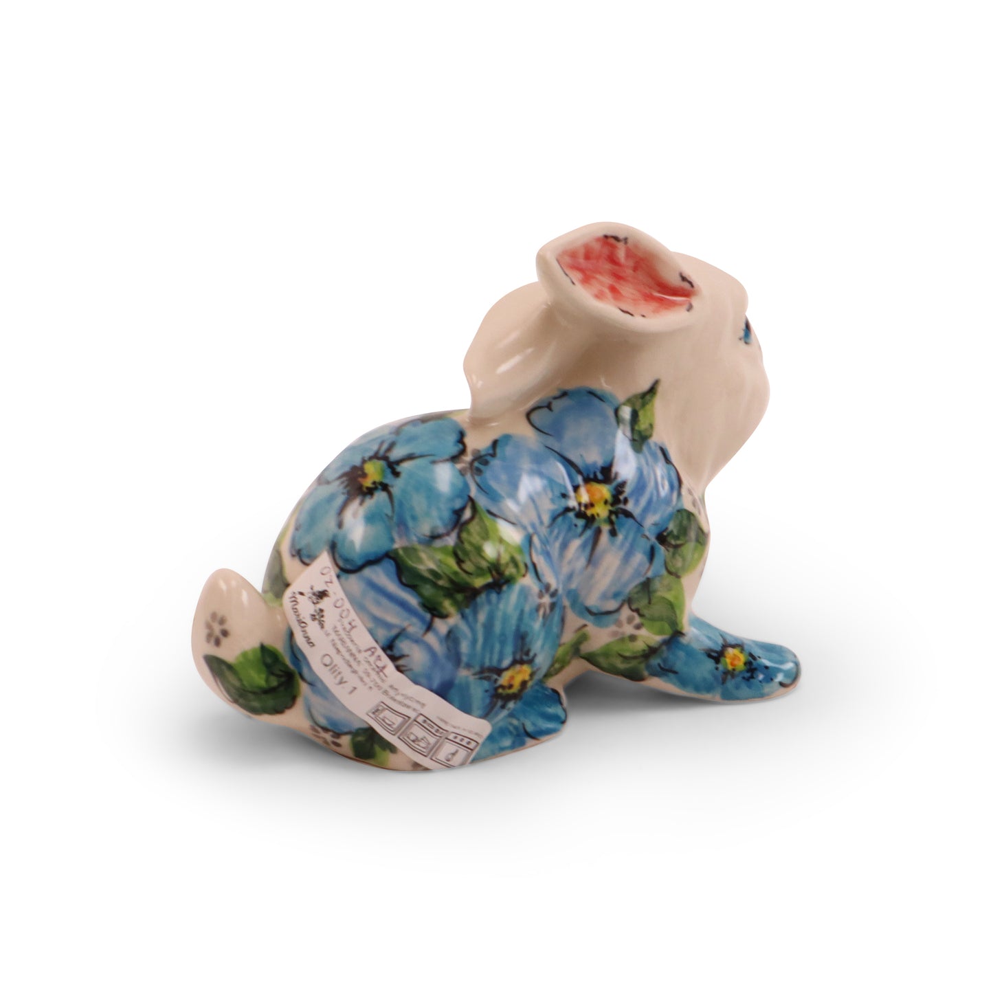 6"x4" Rabbit Figurine. Pattern: Blue Flower