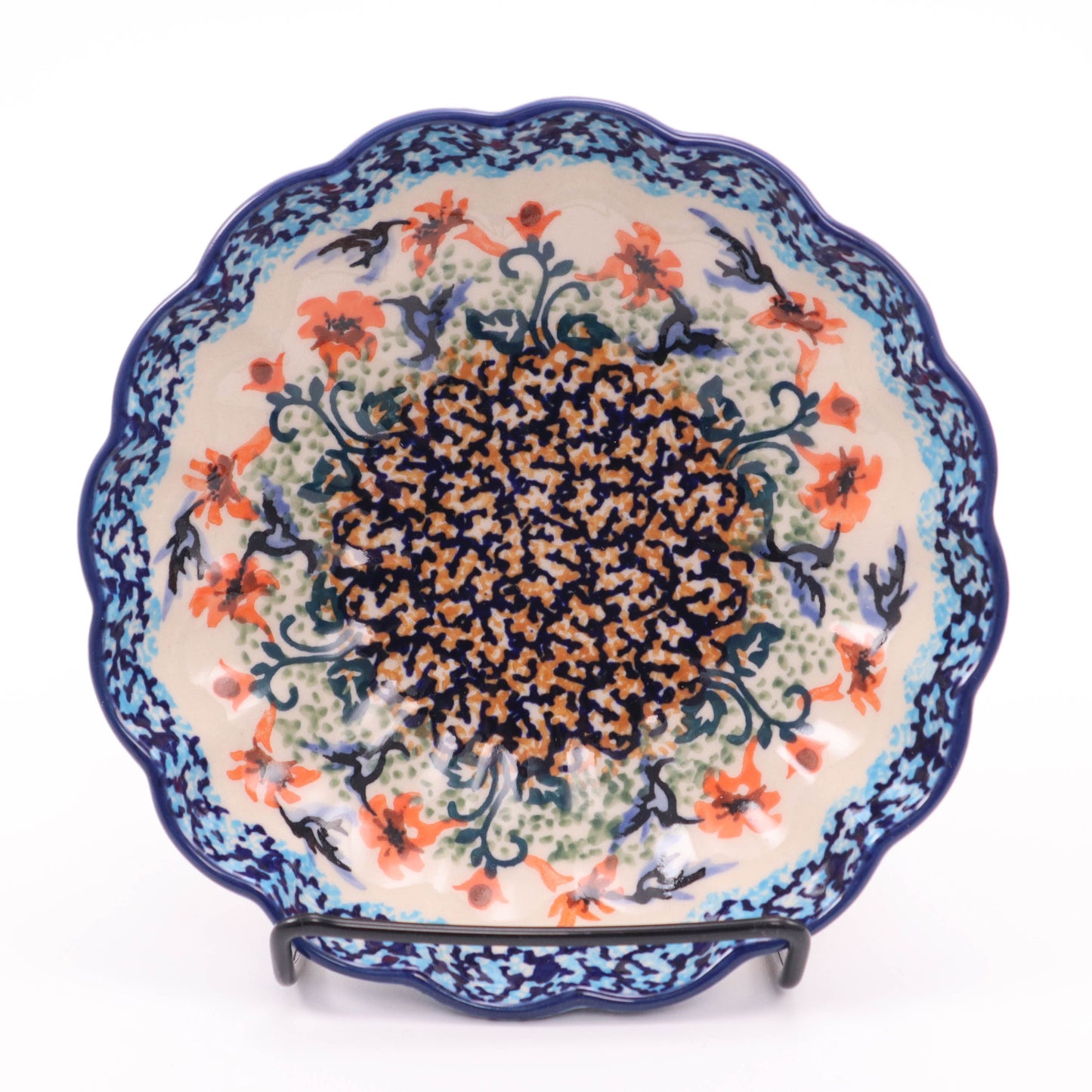 7.5"x2" Scalloped Round Bowl. Pattern: Hummingbird