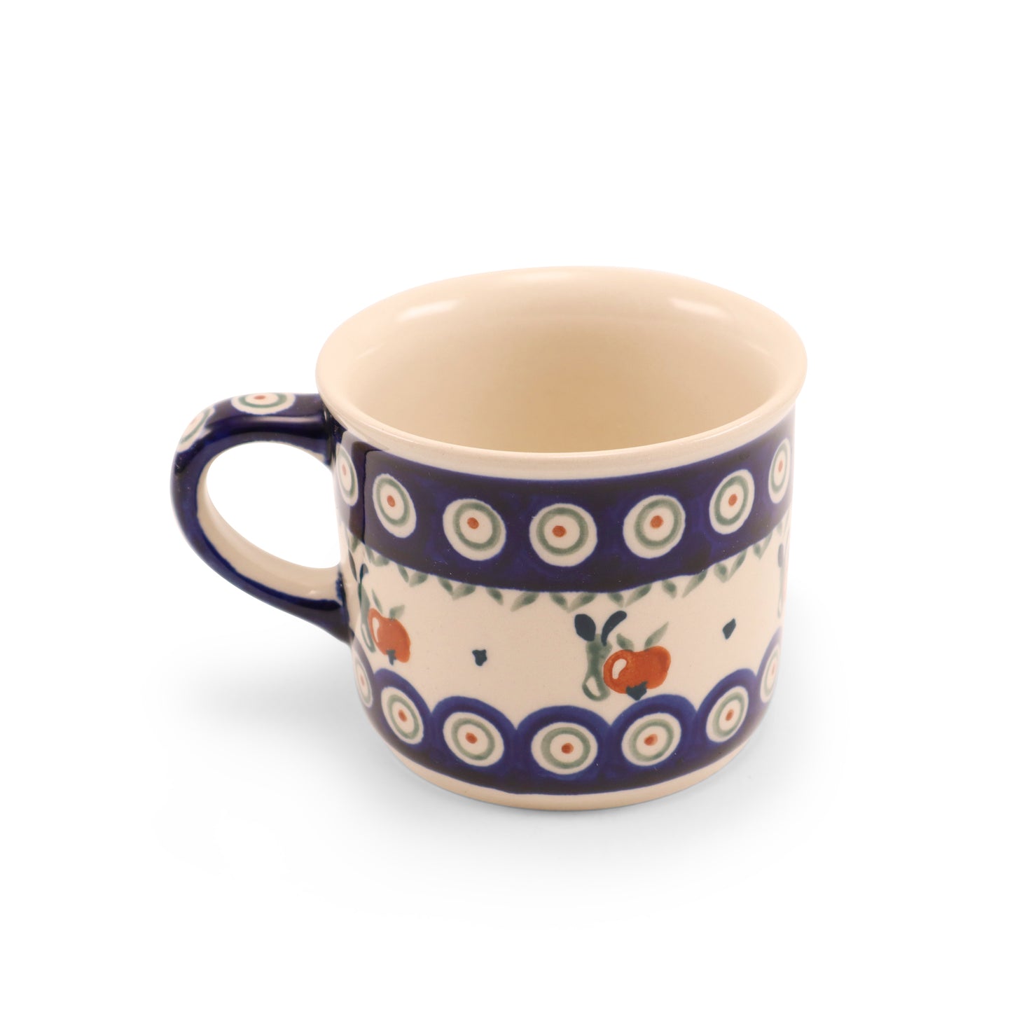 14oz Straight Mug. Pattern: Peacock Eye Apples