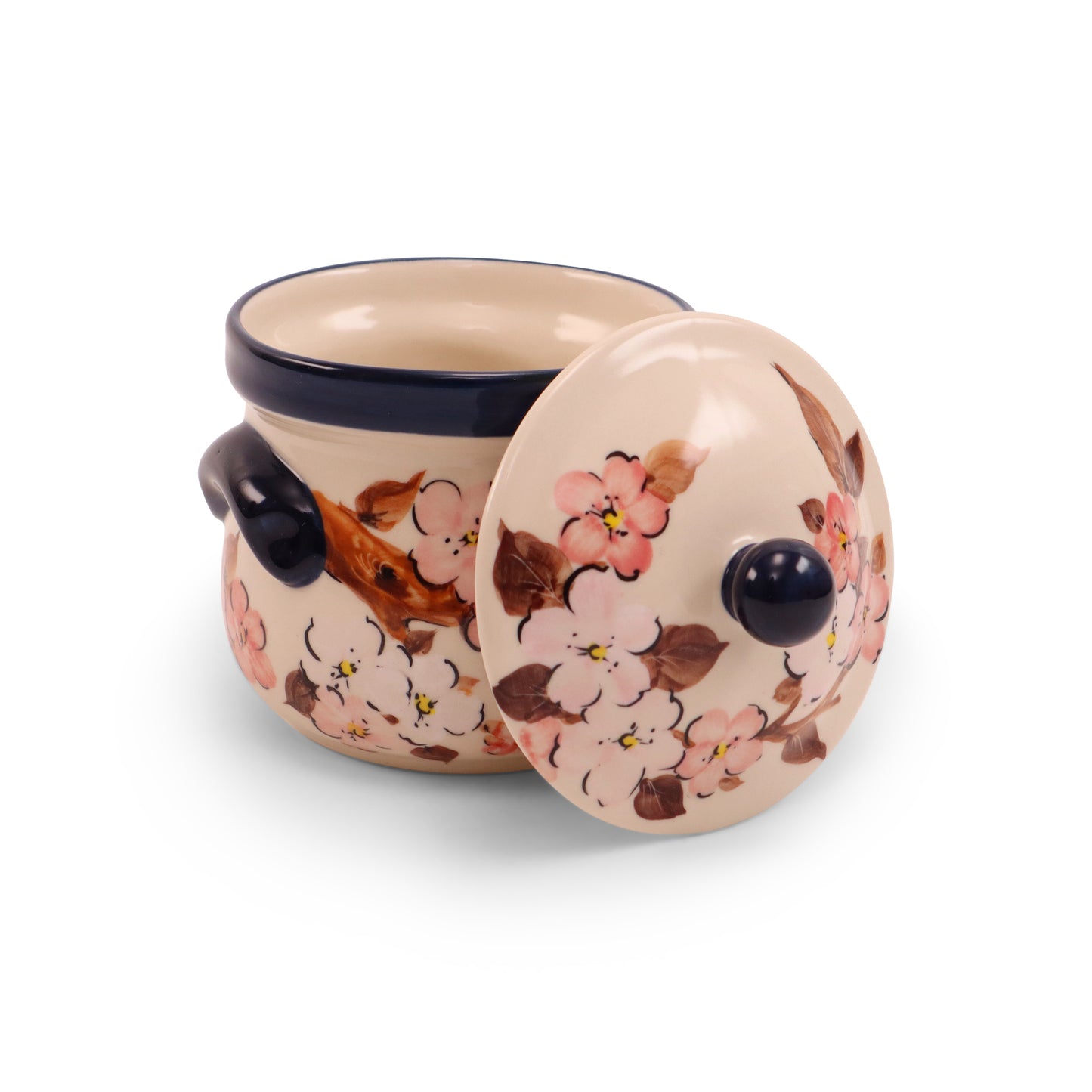 16oz Covered Jar with Handles. Pattern: Spring Blush
