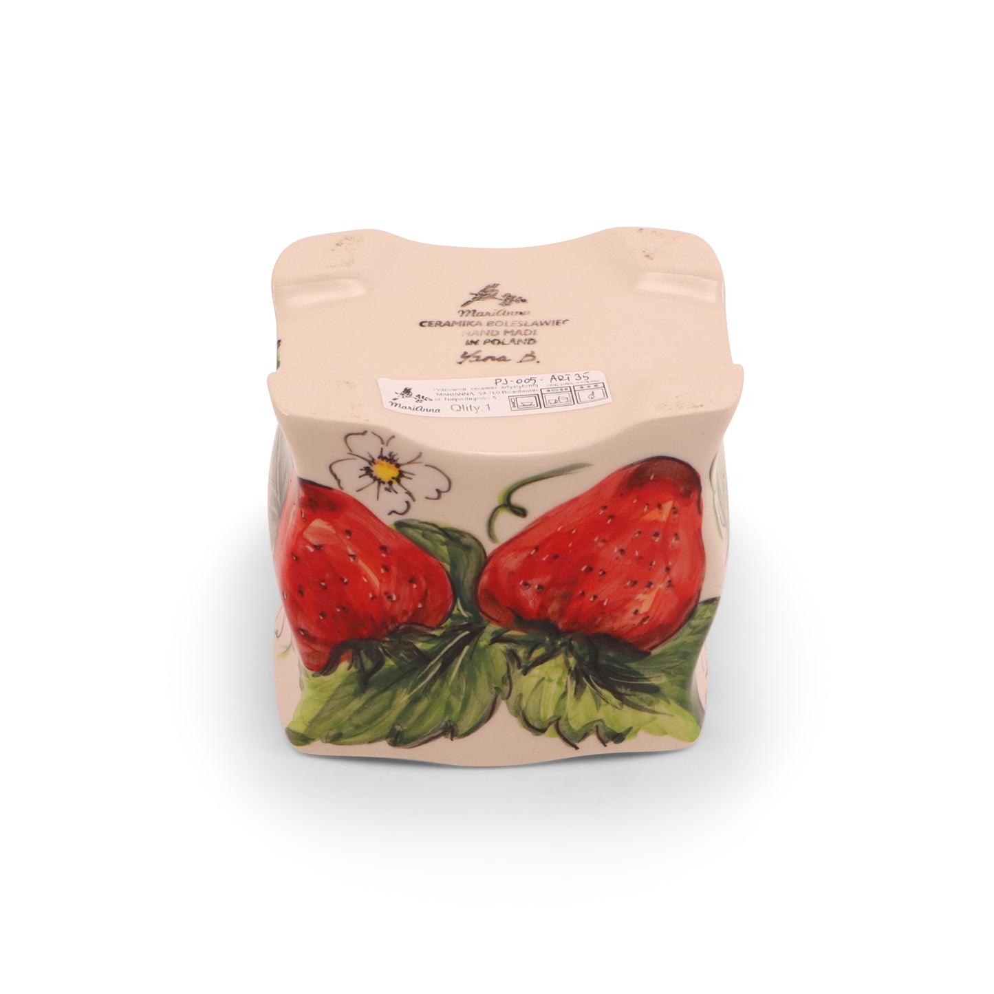 5"x5"x3" Container with Lid. Pattern: Strawberry Fest