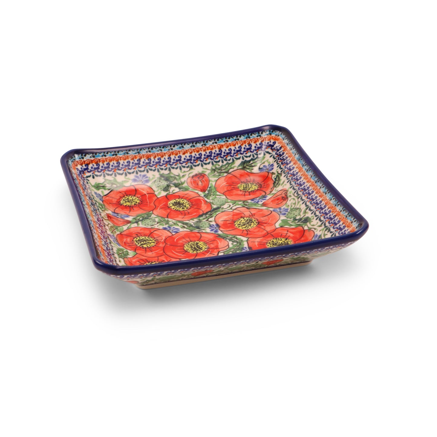 9"x9"x1.5" Shallow Bowl. Pattern: Country Poppy Light