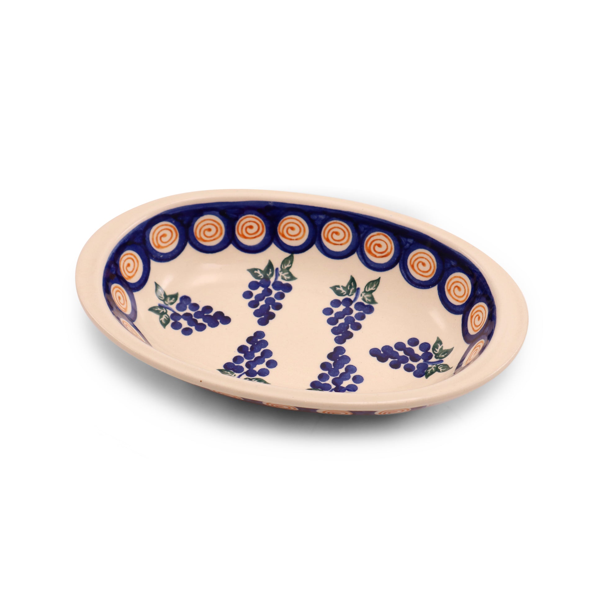 4.5"x8"x2" Oval Baker. Pattern: Grapes