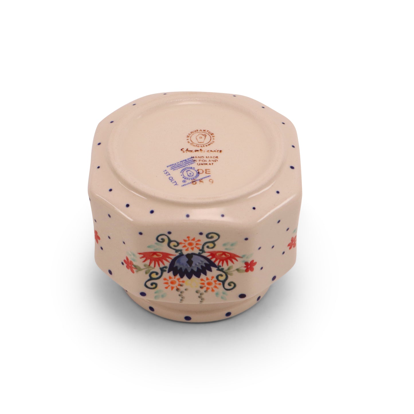 5"x4" Hexagonal Cannister. Pattern: Folk Blast