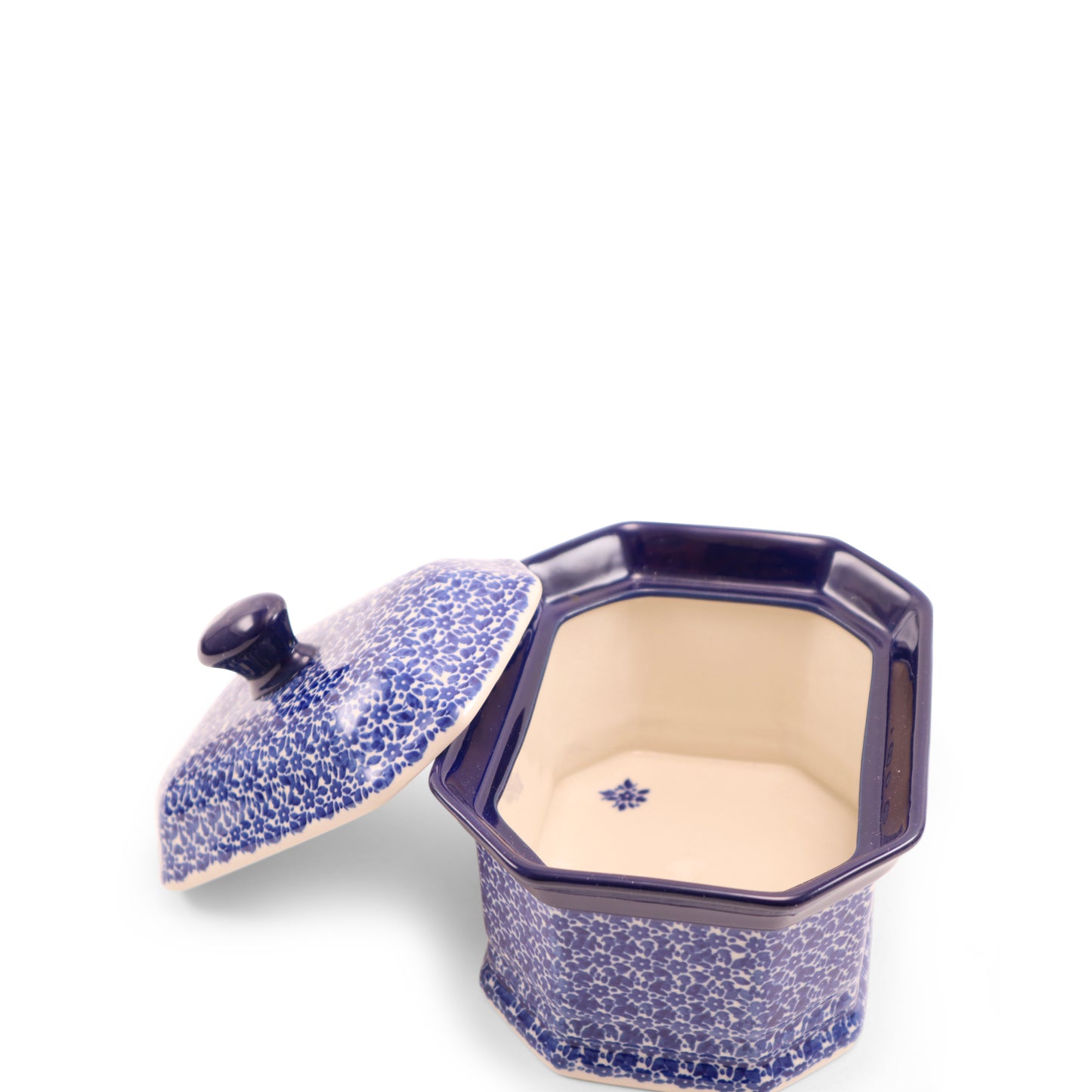 6"x8"x4" Octagonal Container. Pattern: Cobalt Coal