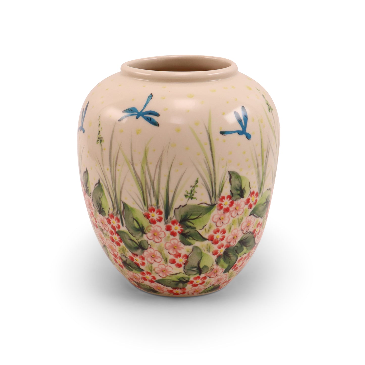 7.5"x8"Vase. Pattern: Pink Dragonfly