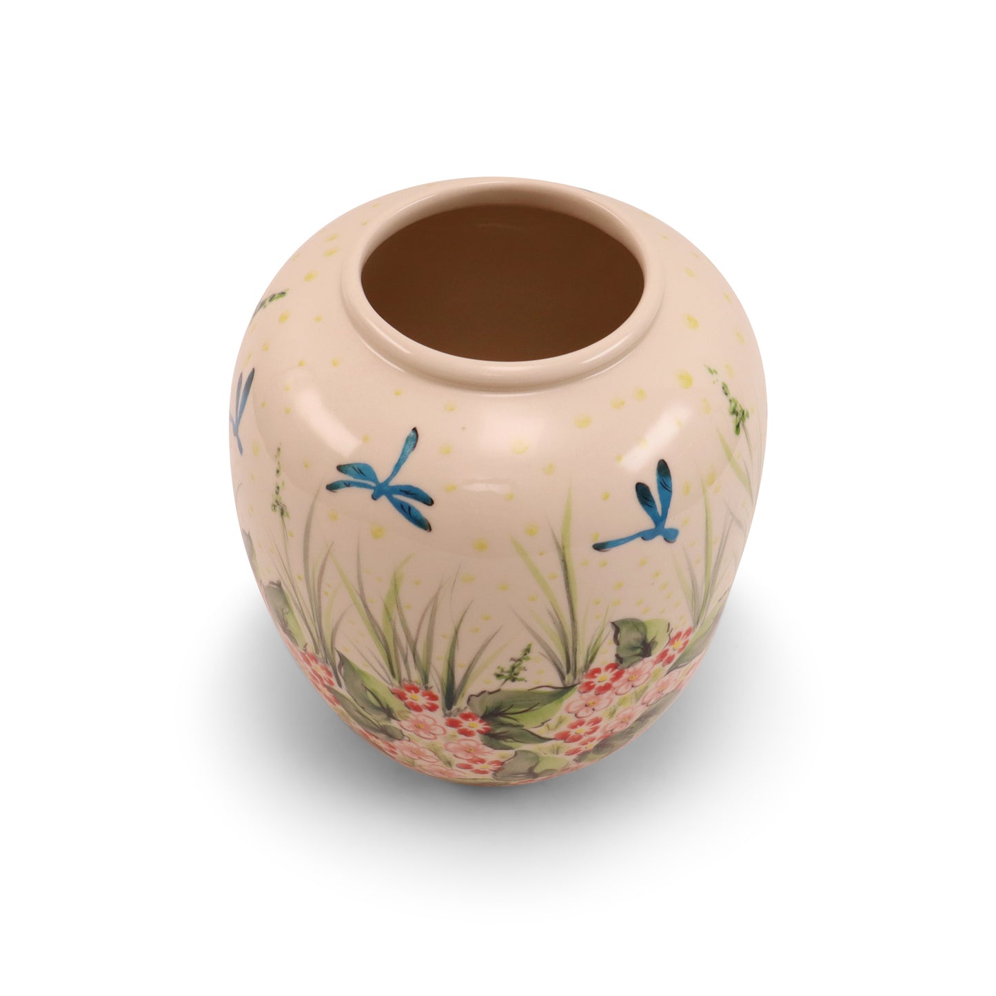 7.5"x8"Vase. Pattern: Pink Dragonfly