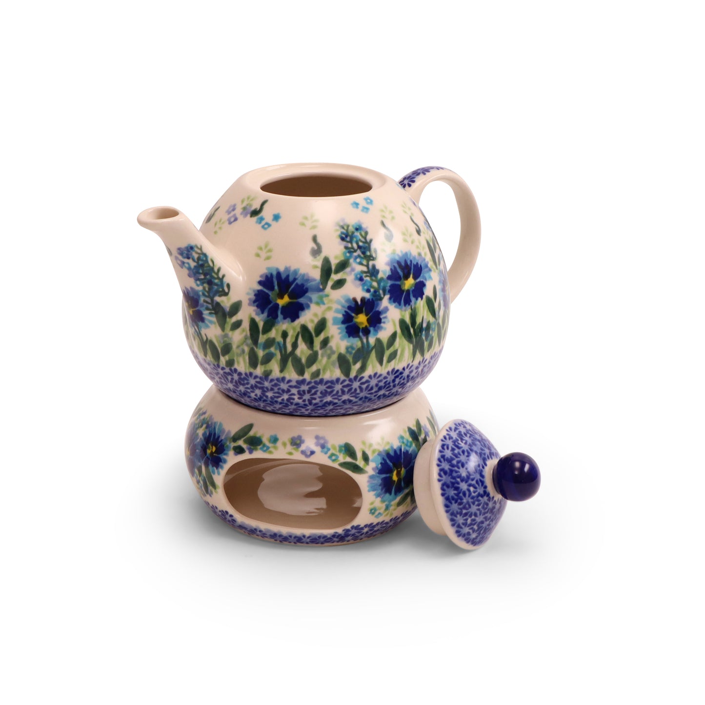 22oz Teapot with Warmer. Pattern: Cornflower
