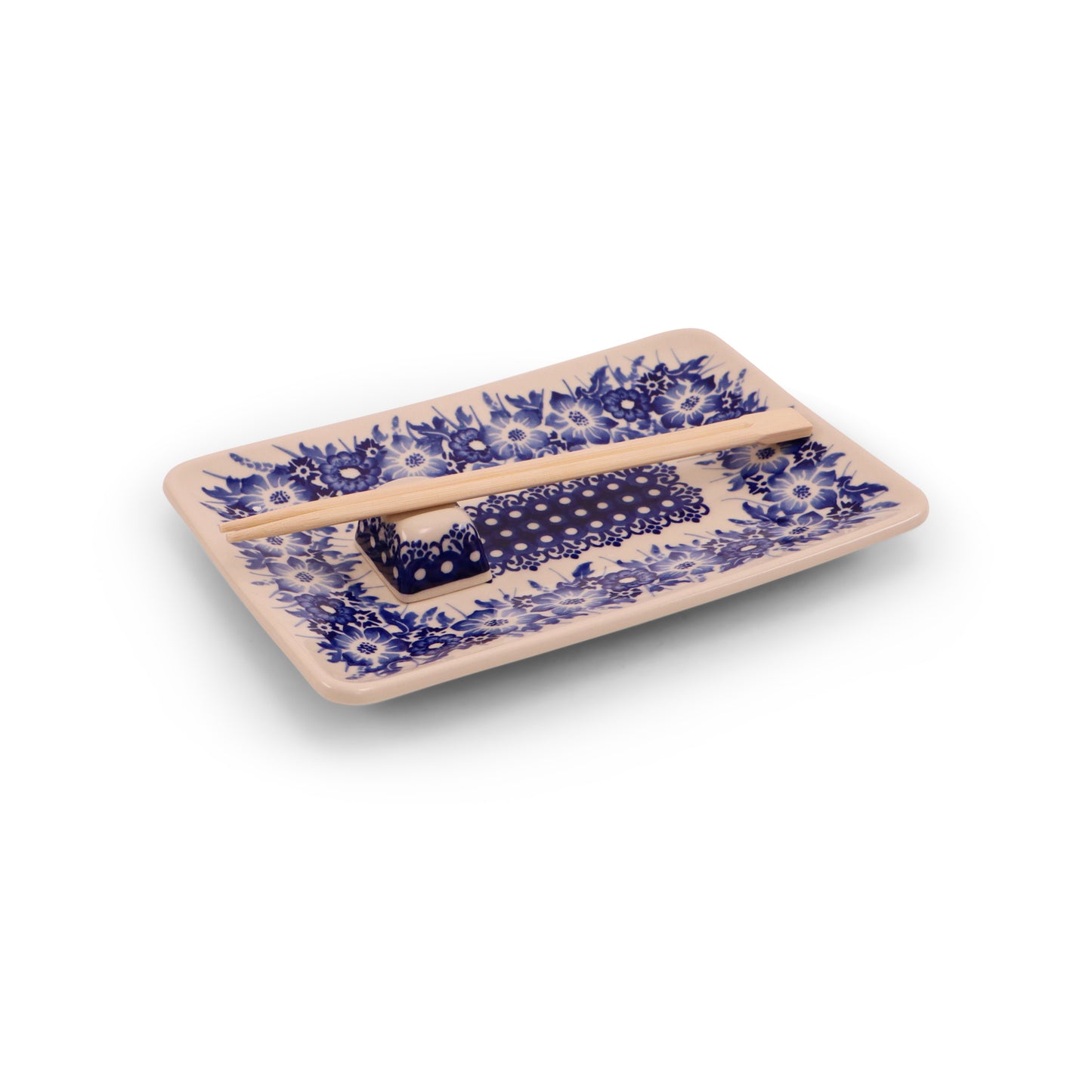 8"x6" Sushi Plate. Pattern: Cobalt Meadow