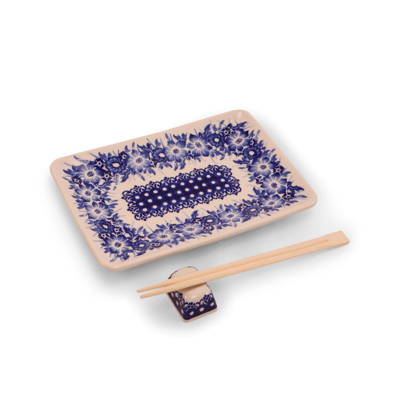 8"x6" Sushi Plate. Pattern: Cobalt Meadow