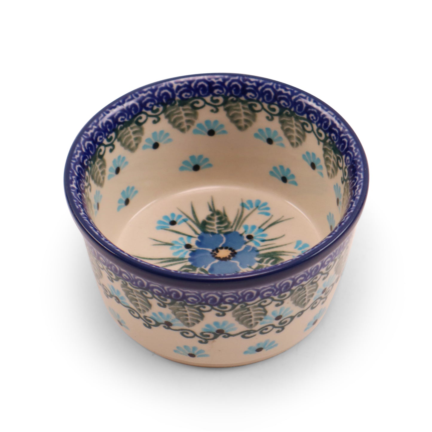 3.5"x2" Round Dip Bowl. Pattern: Pansy Blue