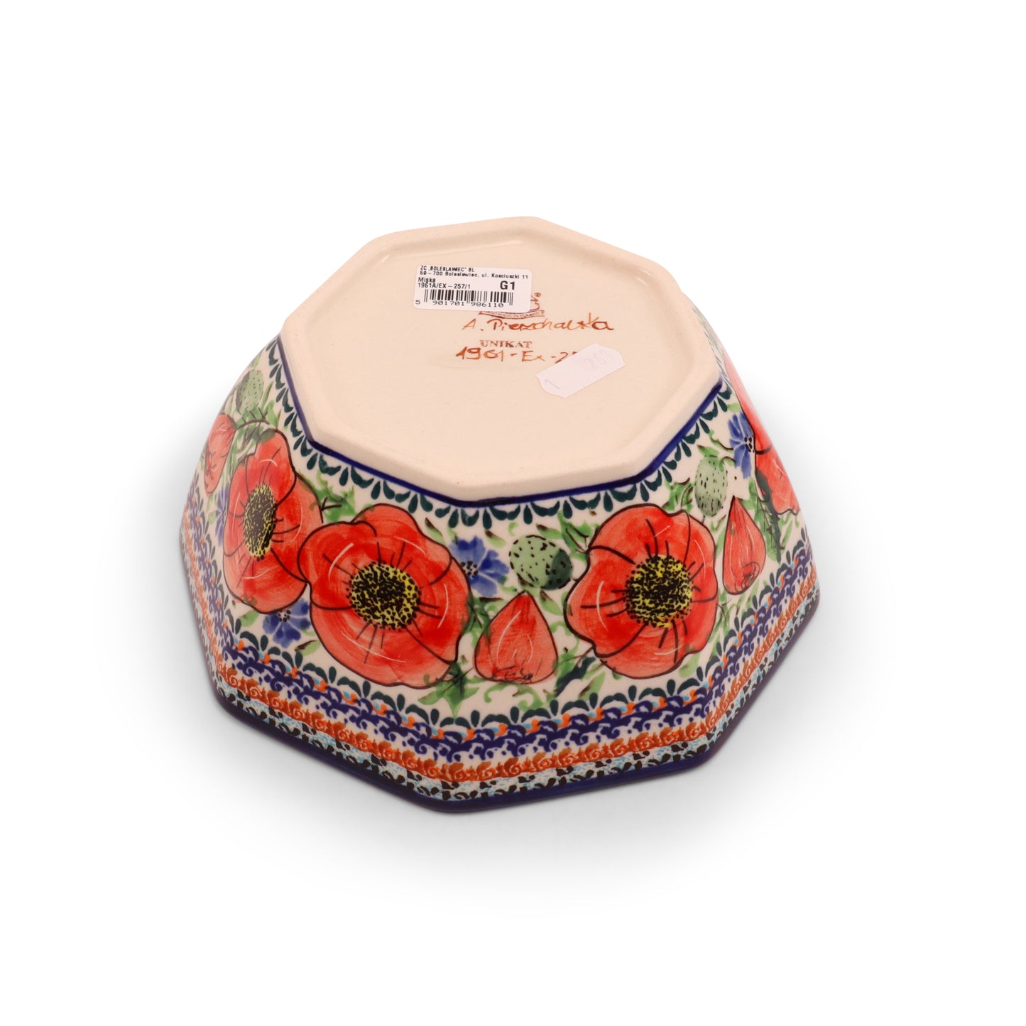 7"x3.5" Octagonal Bowl. Pattern: Country Poppy Light
