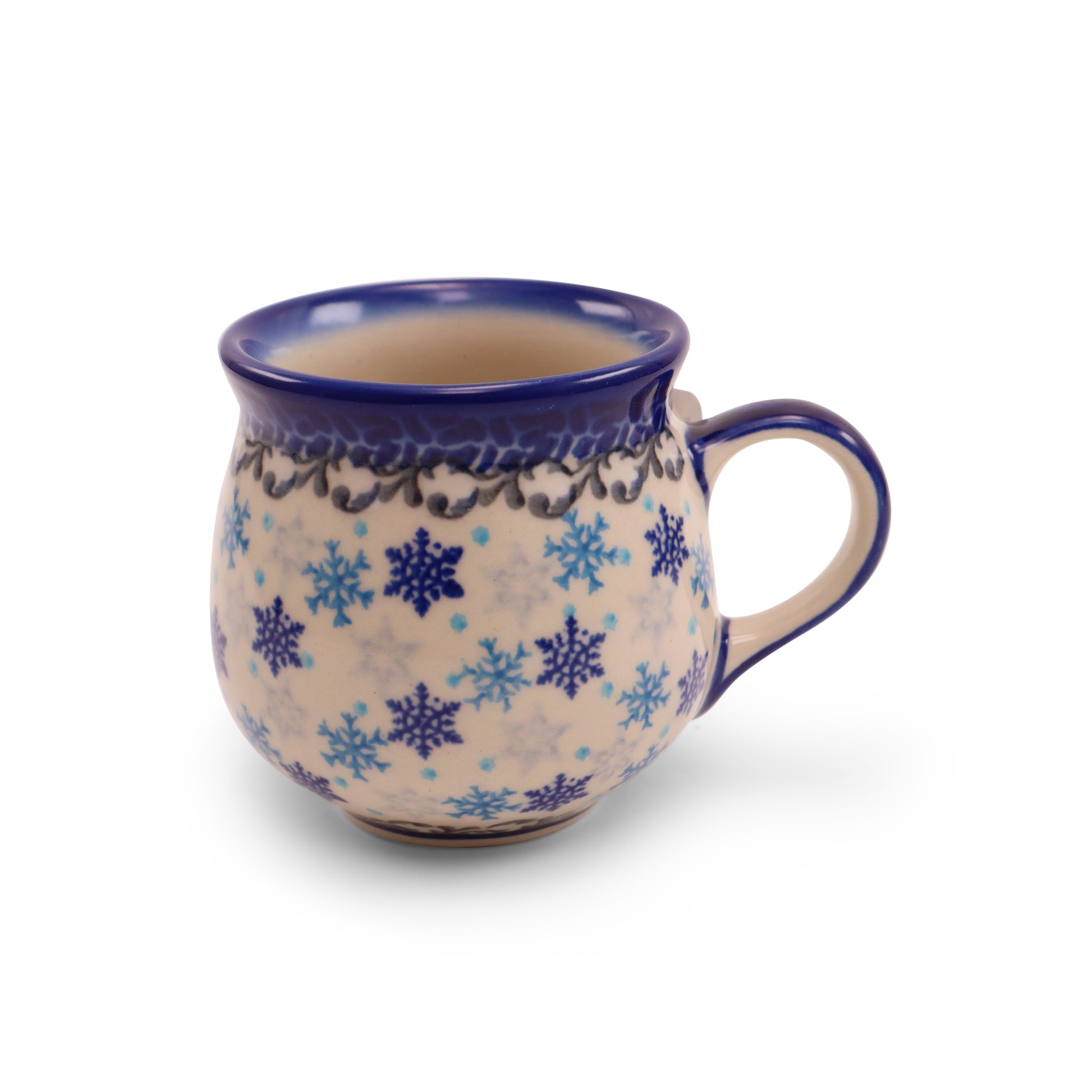 8oz Belly Mug. Pattern: Snow Shower