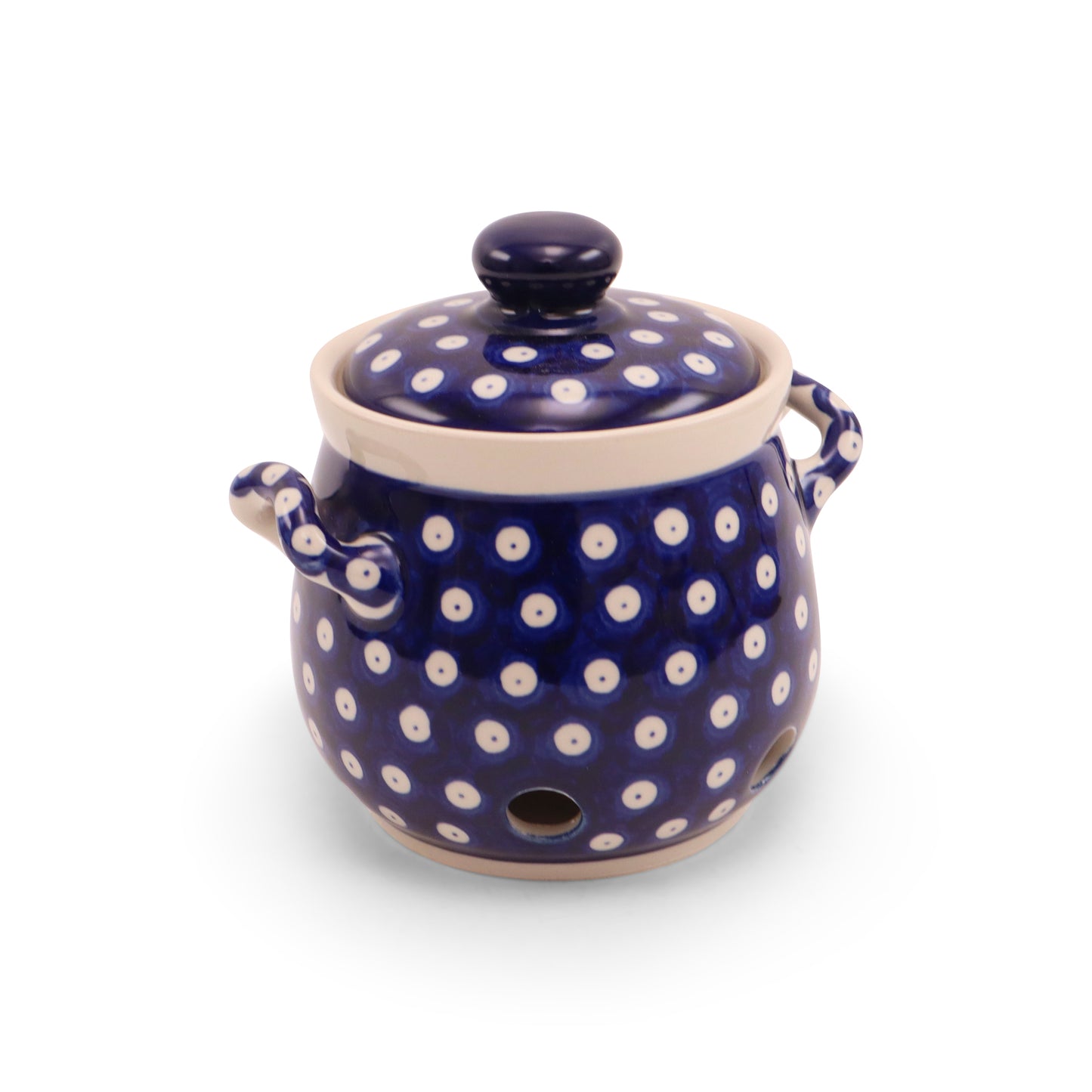 4.5"x6" Covered Garlic Jar with Handles Pattern: Owl Eye