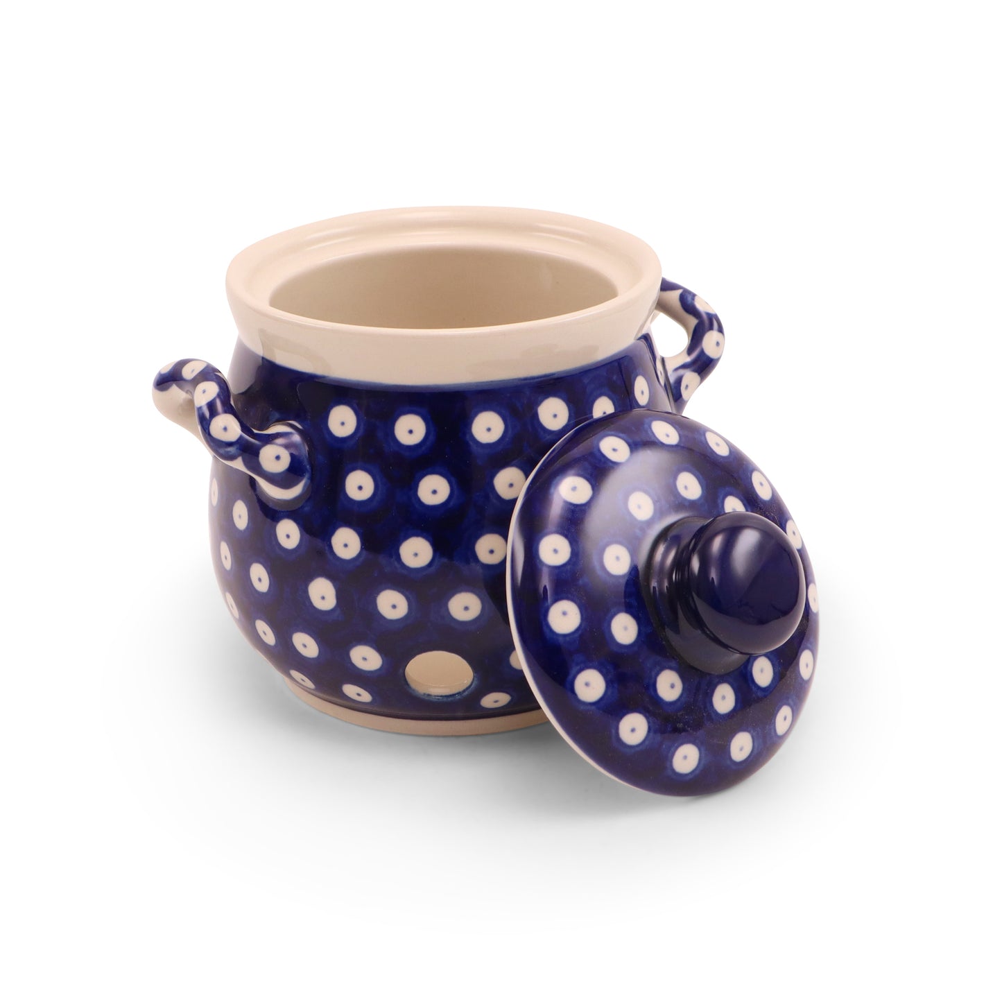 4.5"x6" Covered Garlic Jar with Handles Pattern: Owl Eye