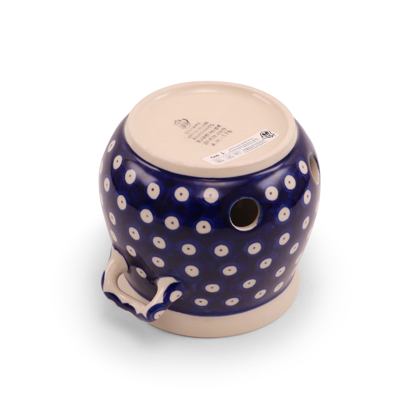 4.5"x6" Covered Garlic Jar with Handles Pattern: Owl Eye