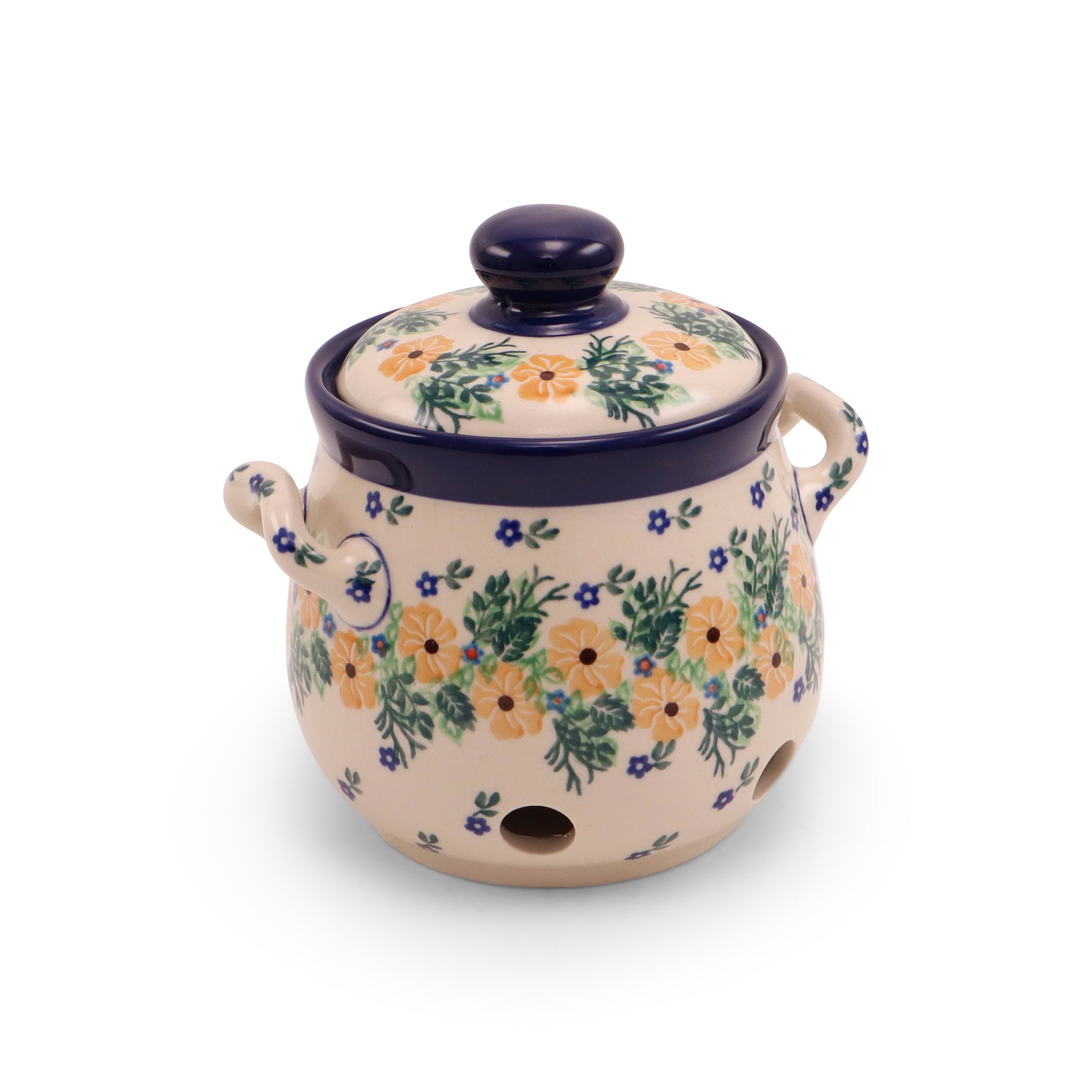 4.5"x6" Covered Garlic Jar with Handles Pattern: Sunday Morning