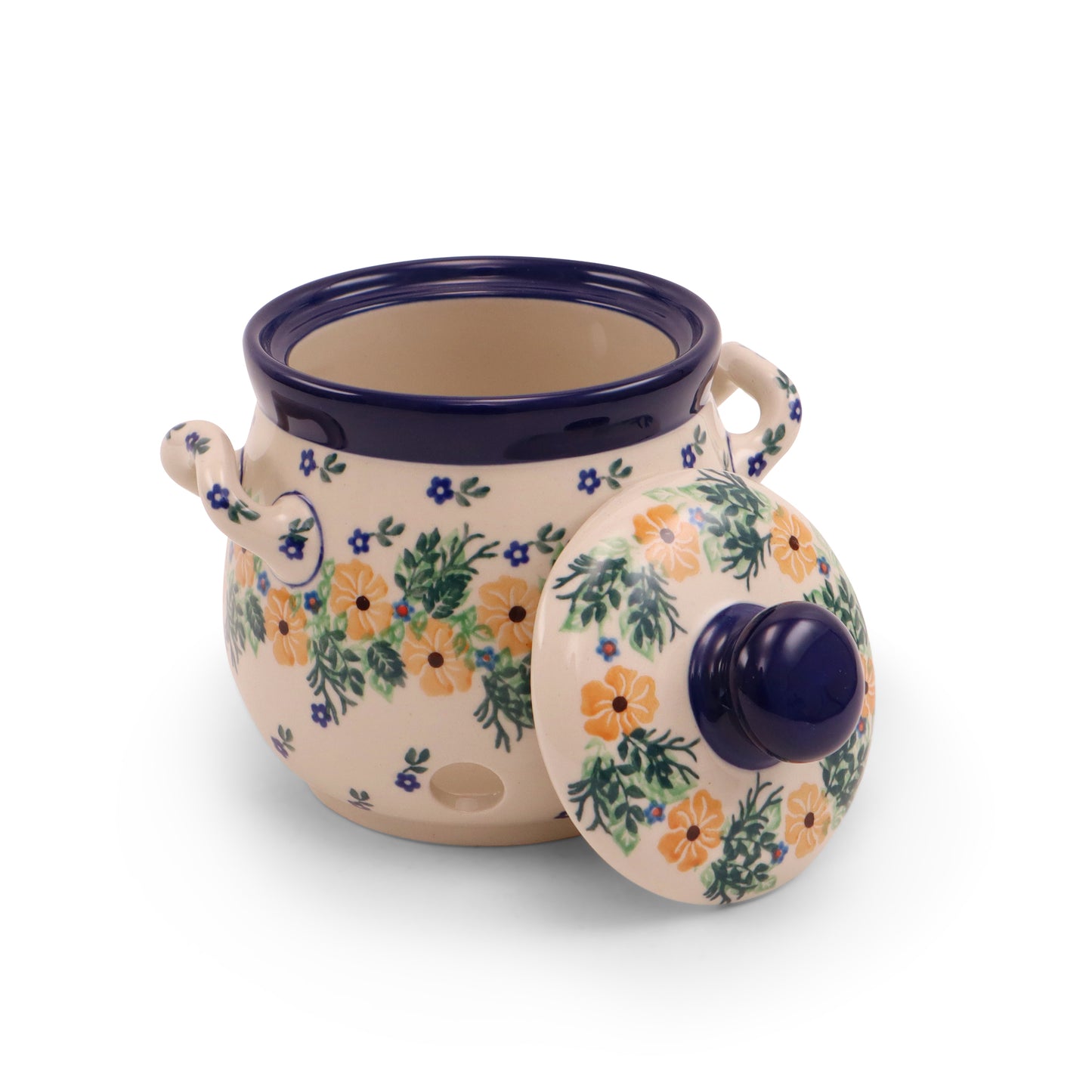 4.5"x6" Covered Garlic Jar with Handles Pattern: Sunday Morning
