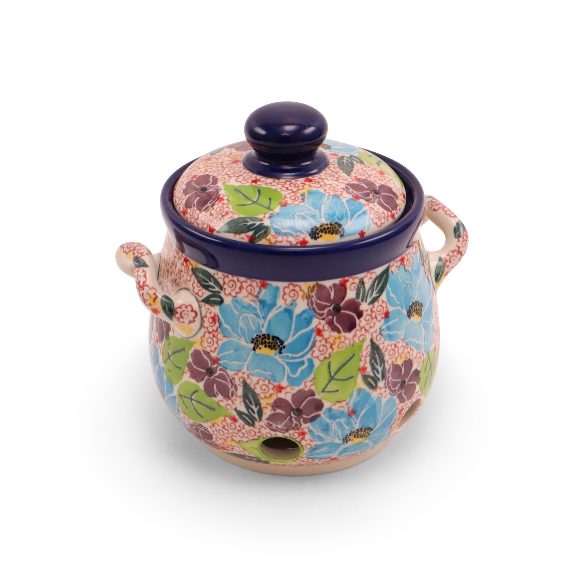 4.5"x6" Covered Garlic Jar with Handles Pattern: Summertime