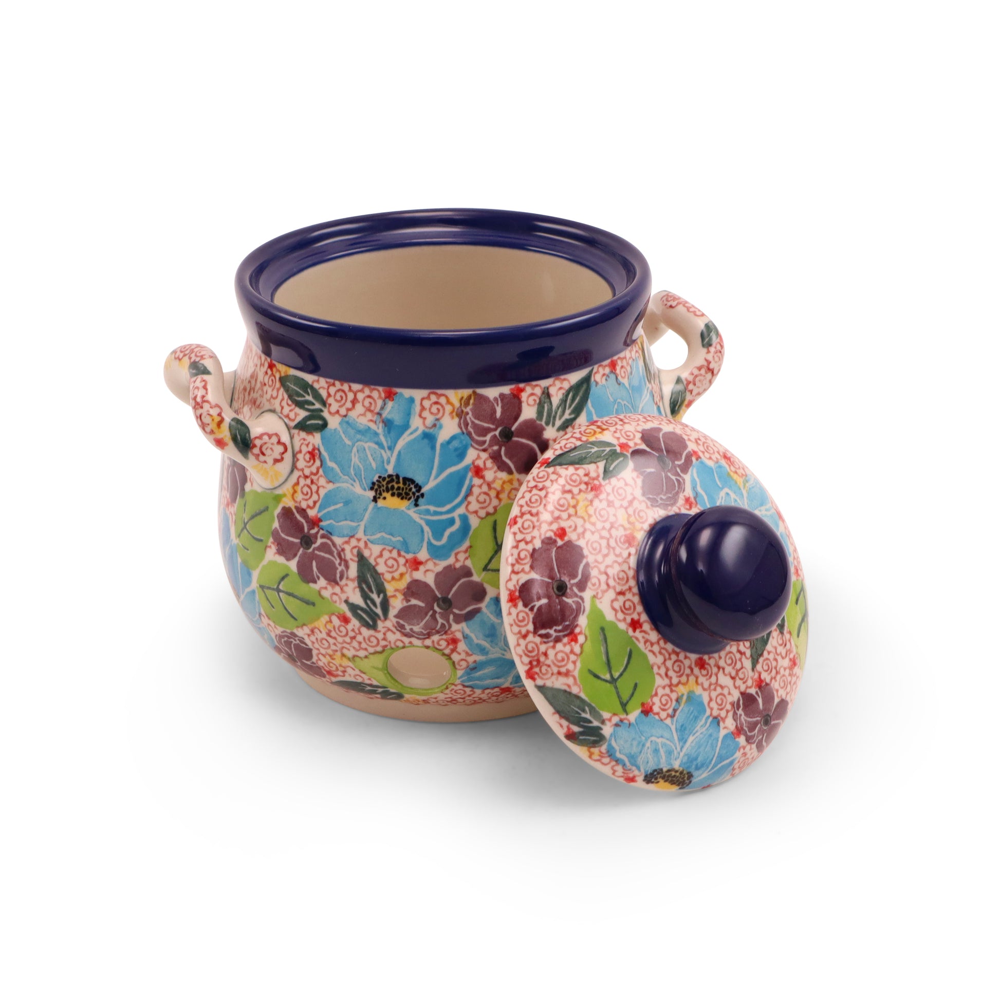 4.5"x6" Covered Garlic Jar with Handles Pattern: Summertime