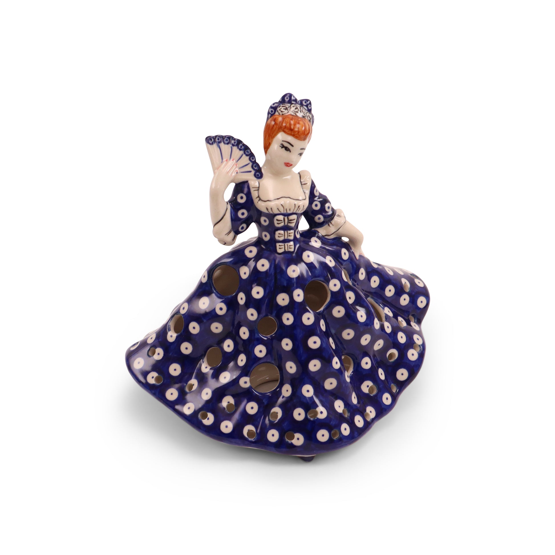 9"x9" Luminary Lady Figurine. Pattern: Owl Eye Cobalt