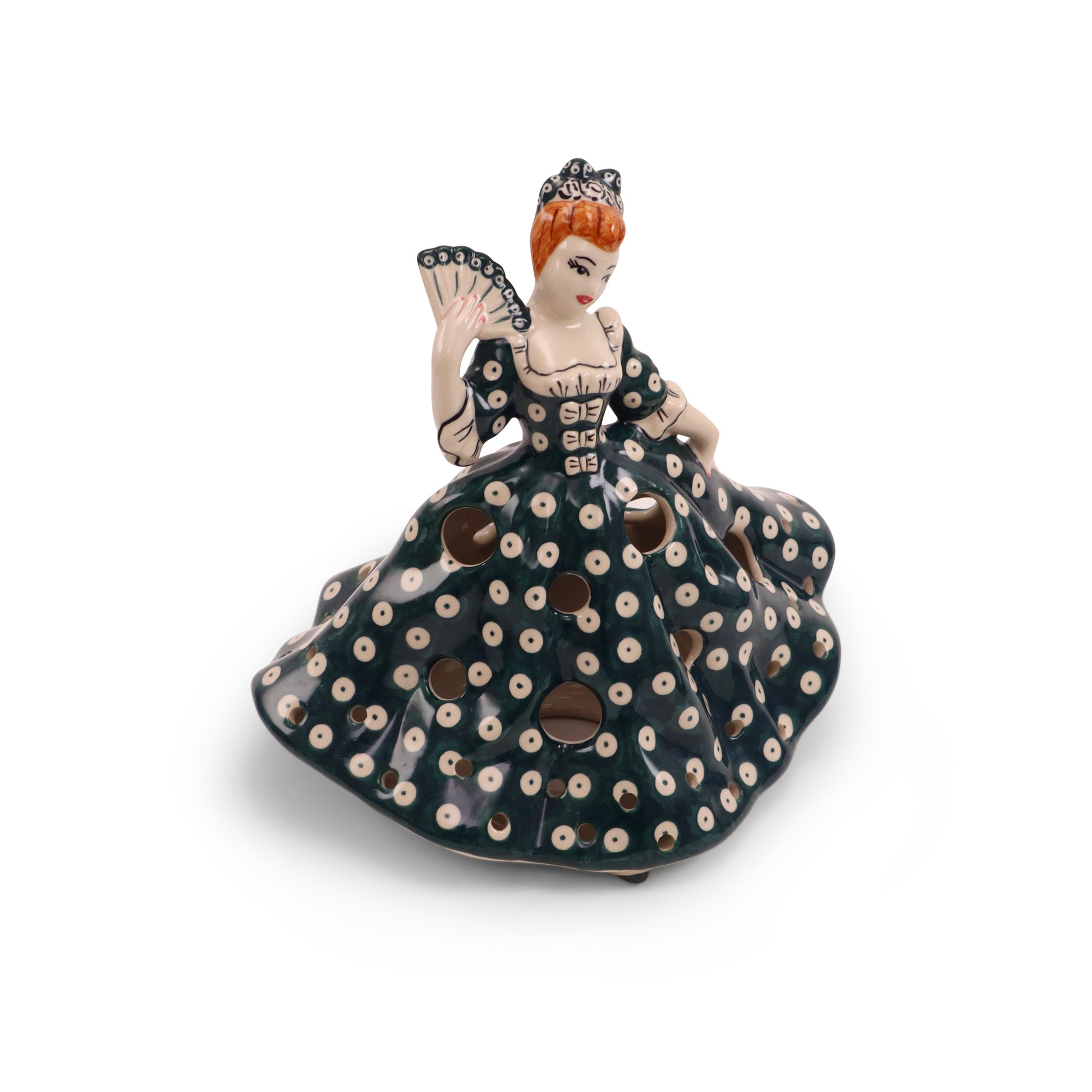 9"x9" Luminary Lady Figurine. Pattern: Owl Eye Emerald