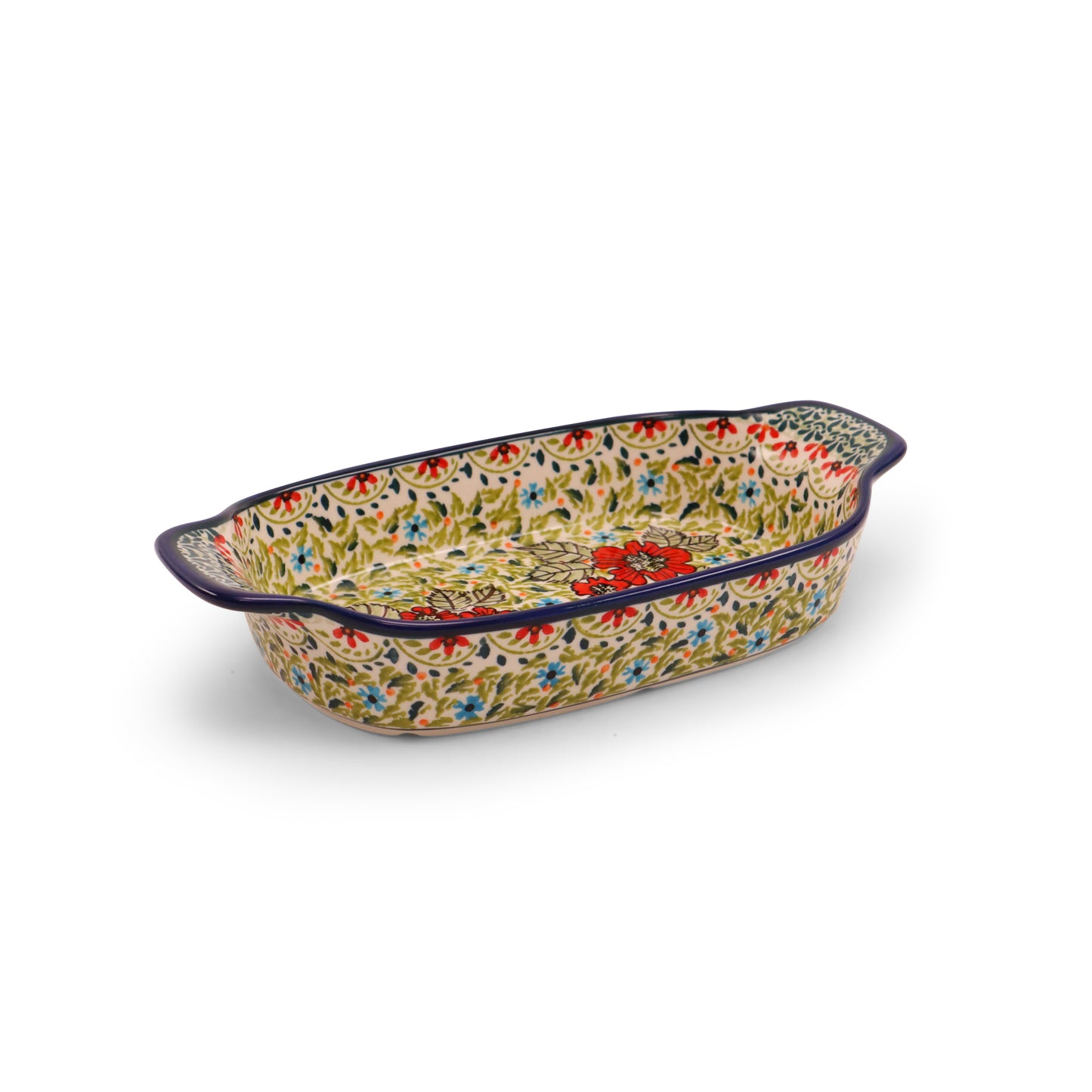 8"x5"x1.5 Baker with Handles. Pattern: In My Garden