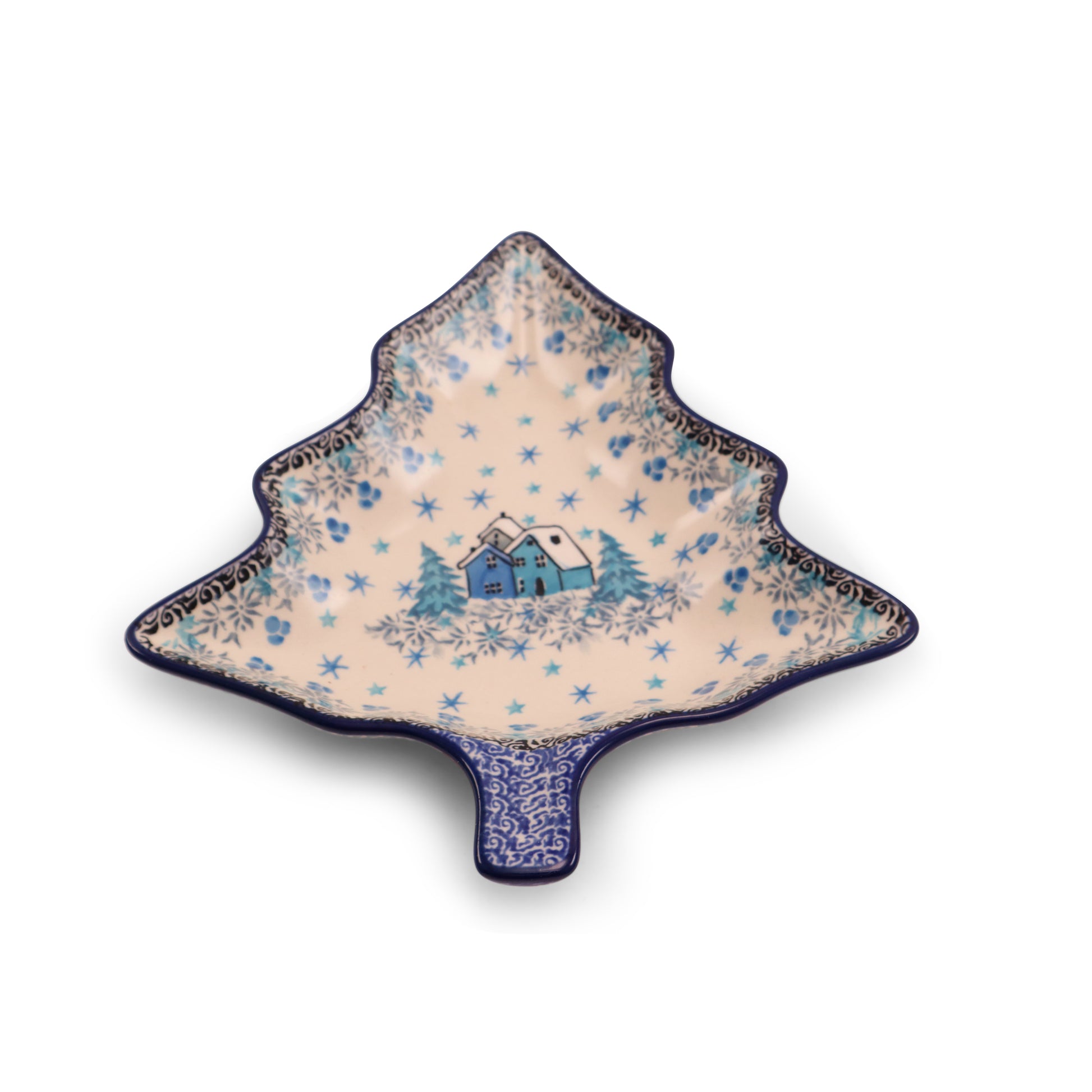 7.5"x8" Tree Dish .Pattern:Winter Cottage