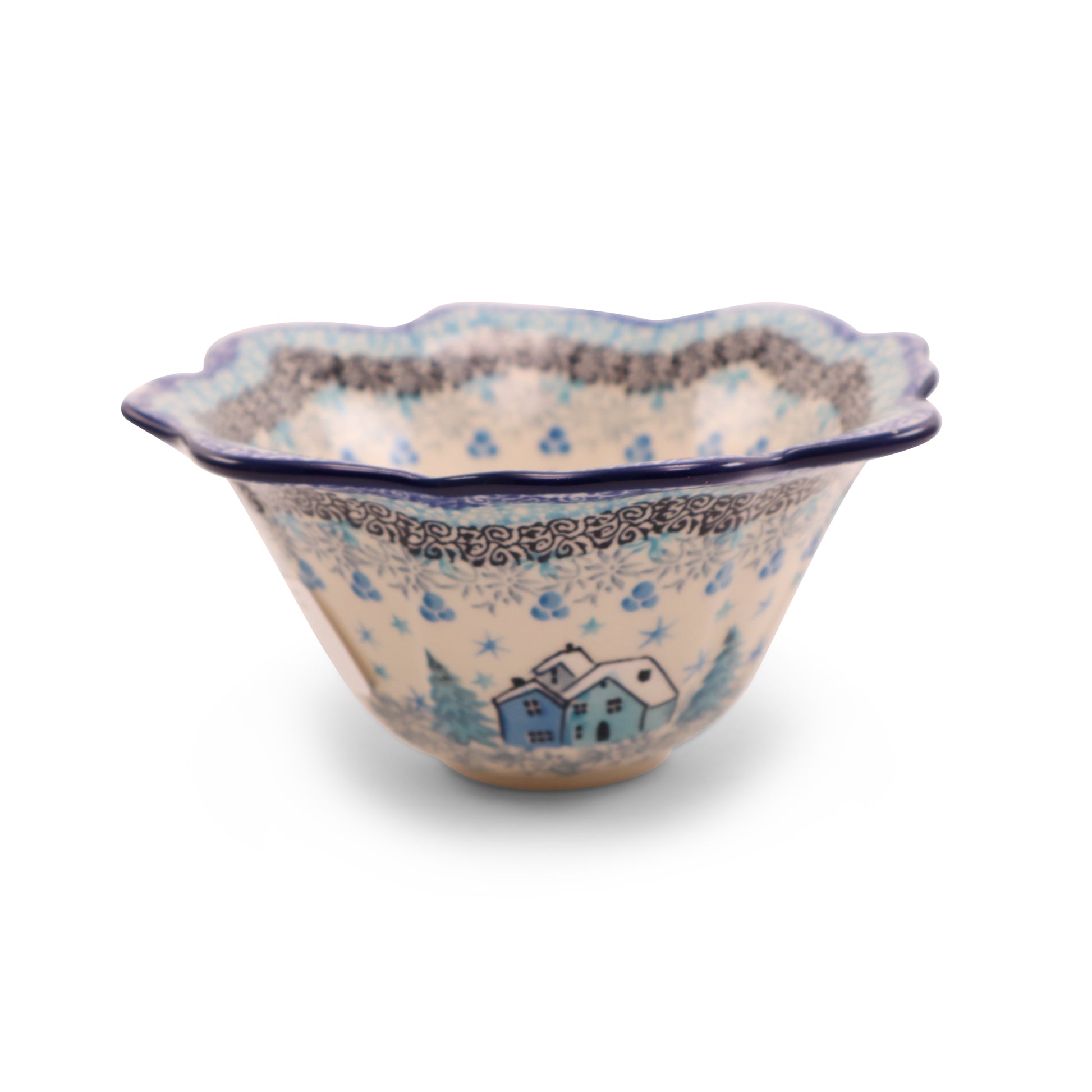 6"x3" Tulip Ruffle Bowl .Pattern:Winter Cottage