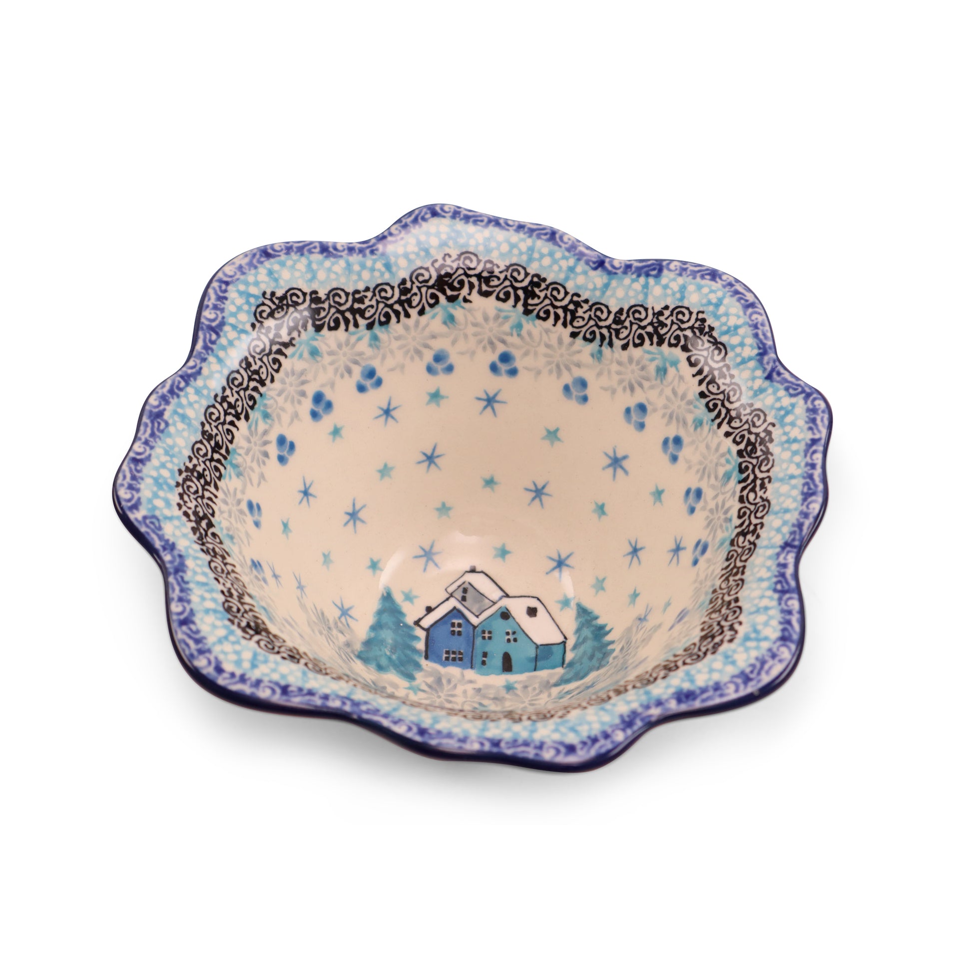 6"x3" Tulip Ruffle Bowl .Pattern:Winter Cottage