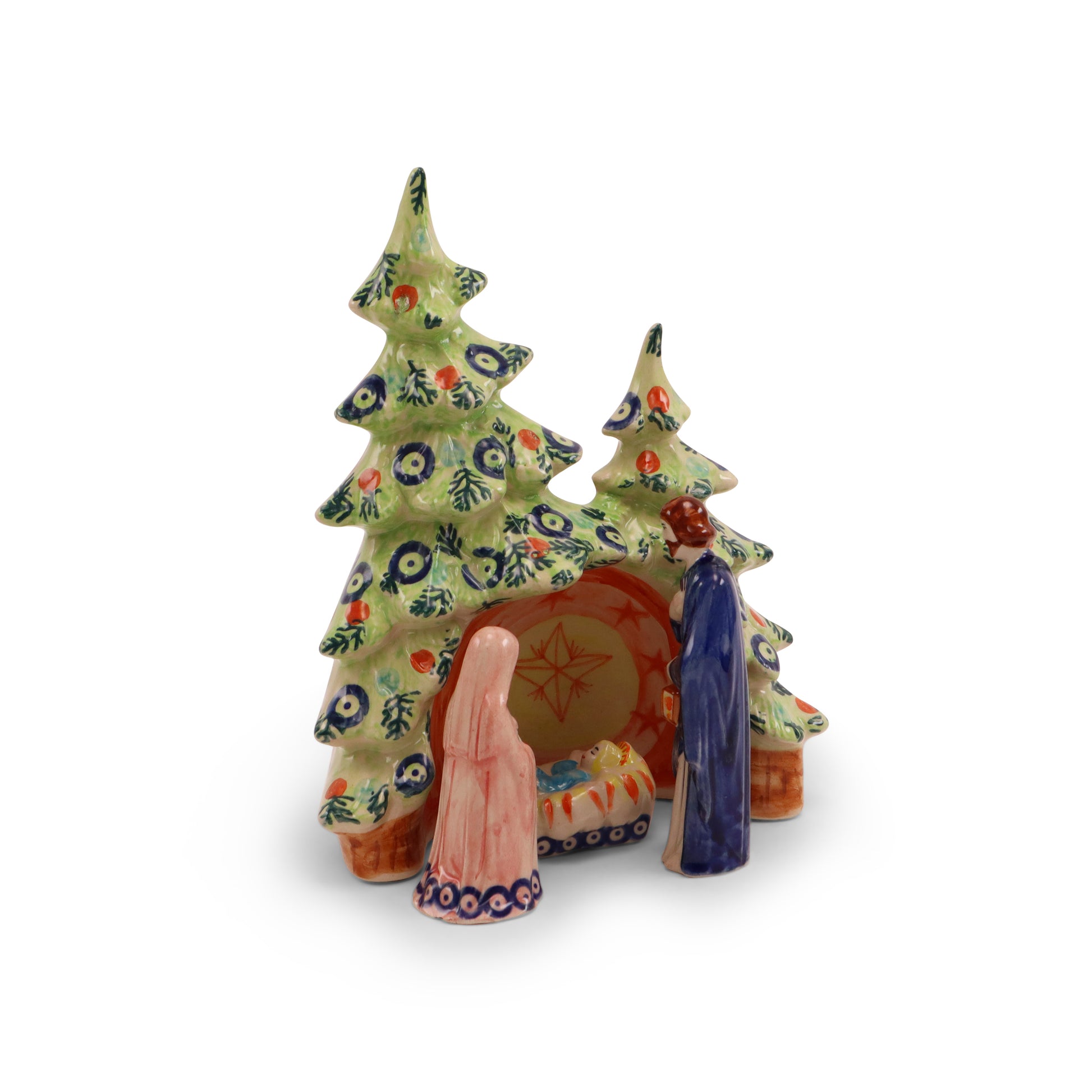 6.5"x3.5"8.5" Nativity Set of 4. Pattern: Forest Faith