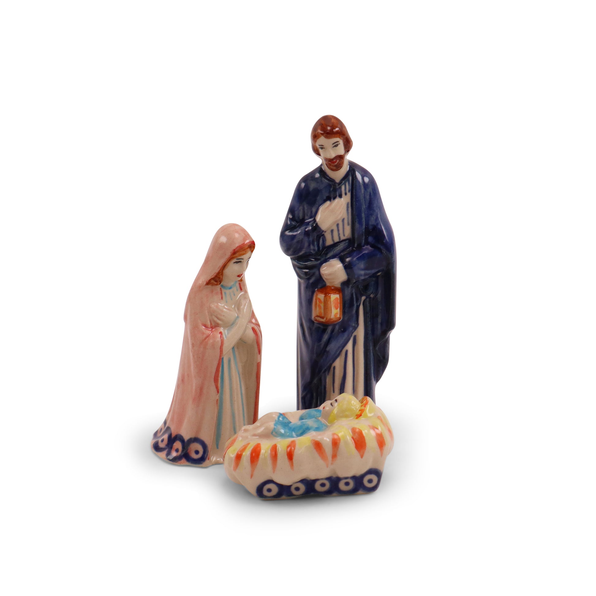 6.5"x3.5"8.5" Nativity Set of 4. Pattern: Forest Faith