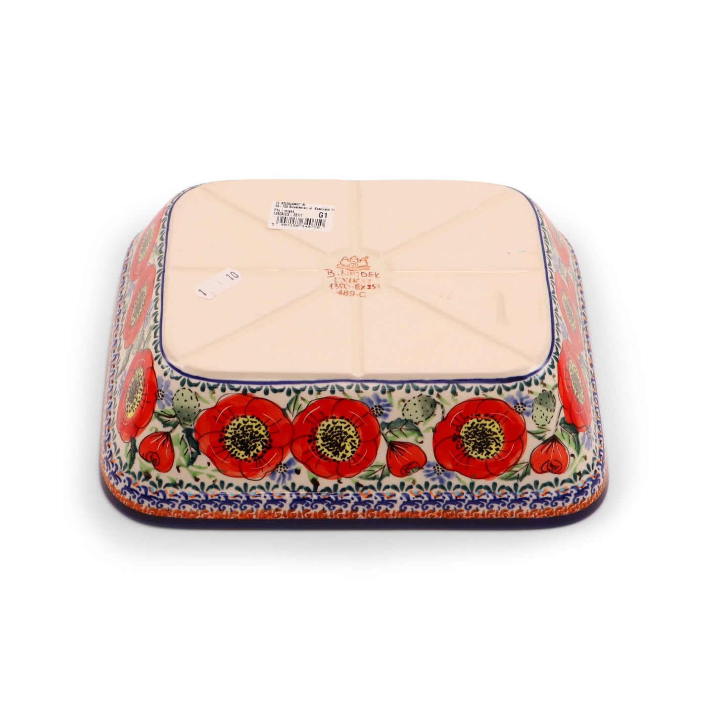10"x8"x3" Rectangular Conical Baker. Pattern: Country Poppy