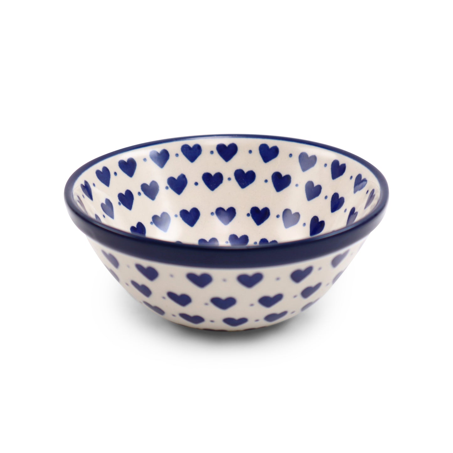 5.5"x3" Ridge Bowl.Pattern: Cobalt Hearts