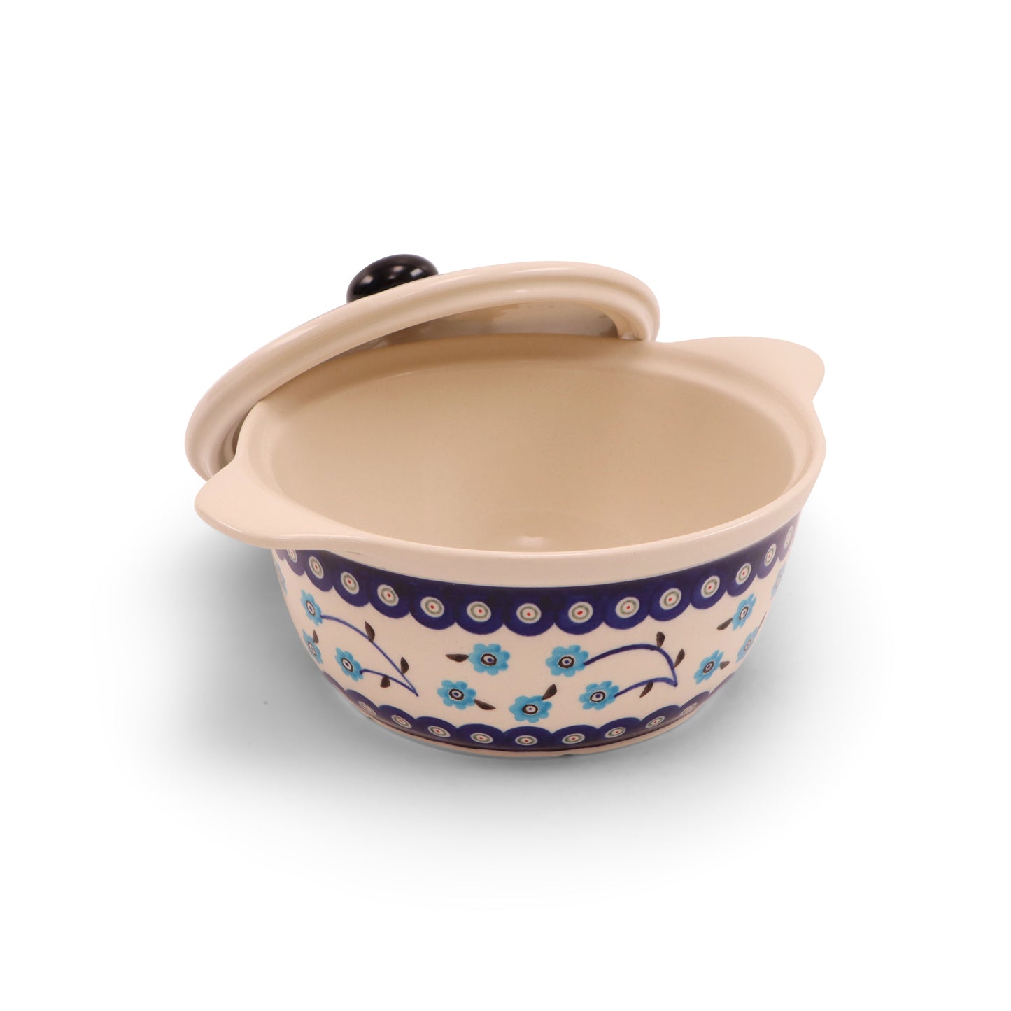 7.5"x3.5" Covered Baker With Handles Medium. Pattern: Forget Me Not