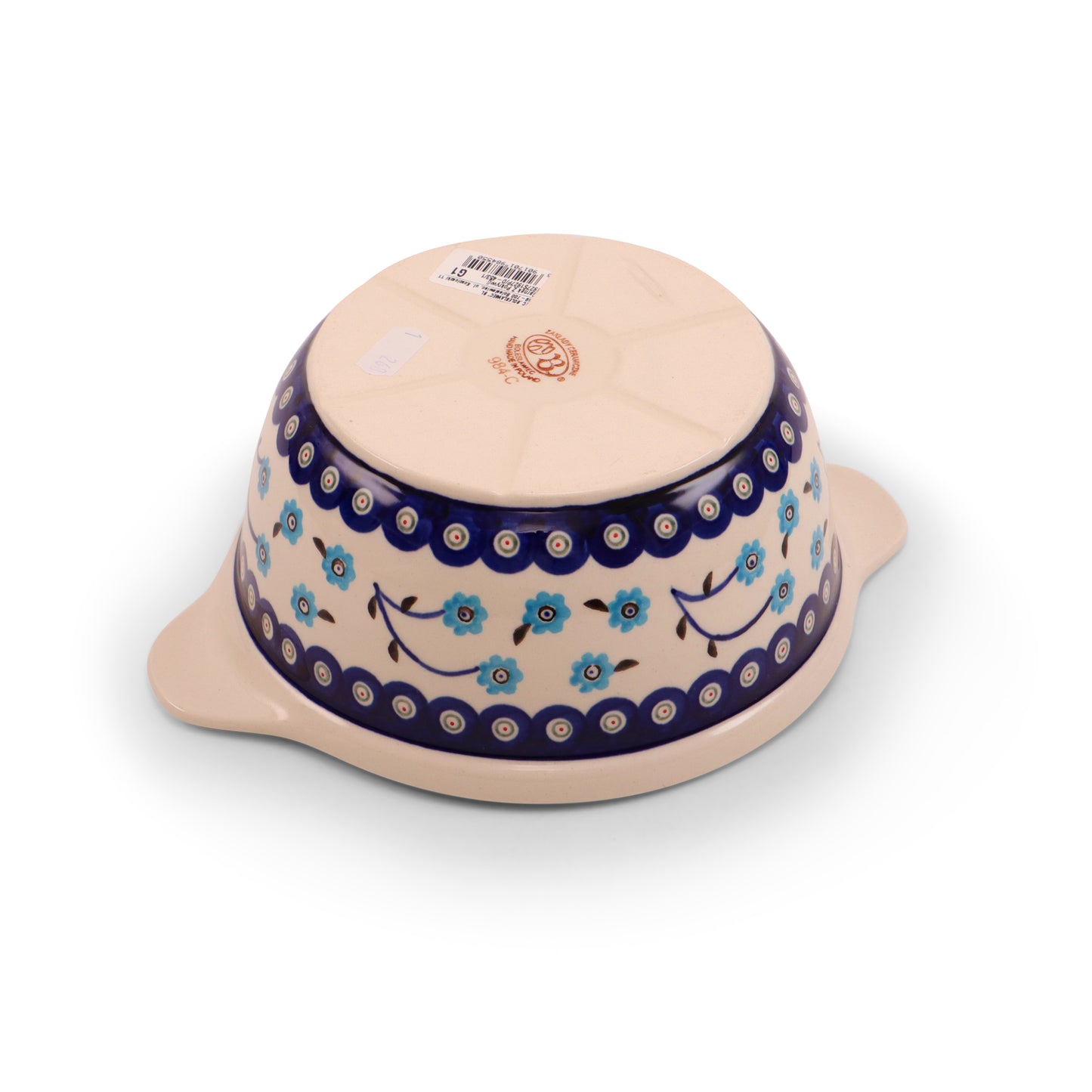 7.5"x3.5" Covered Baker With Handles Medium. Pattern: Forget Me Not