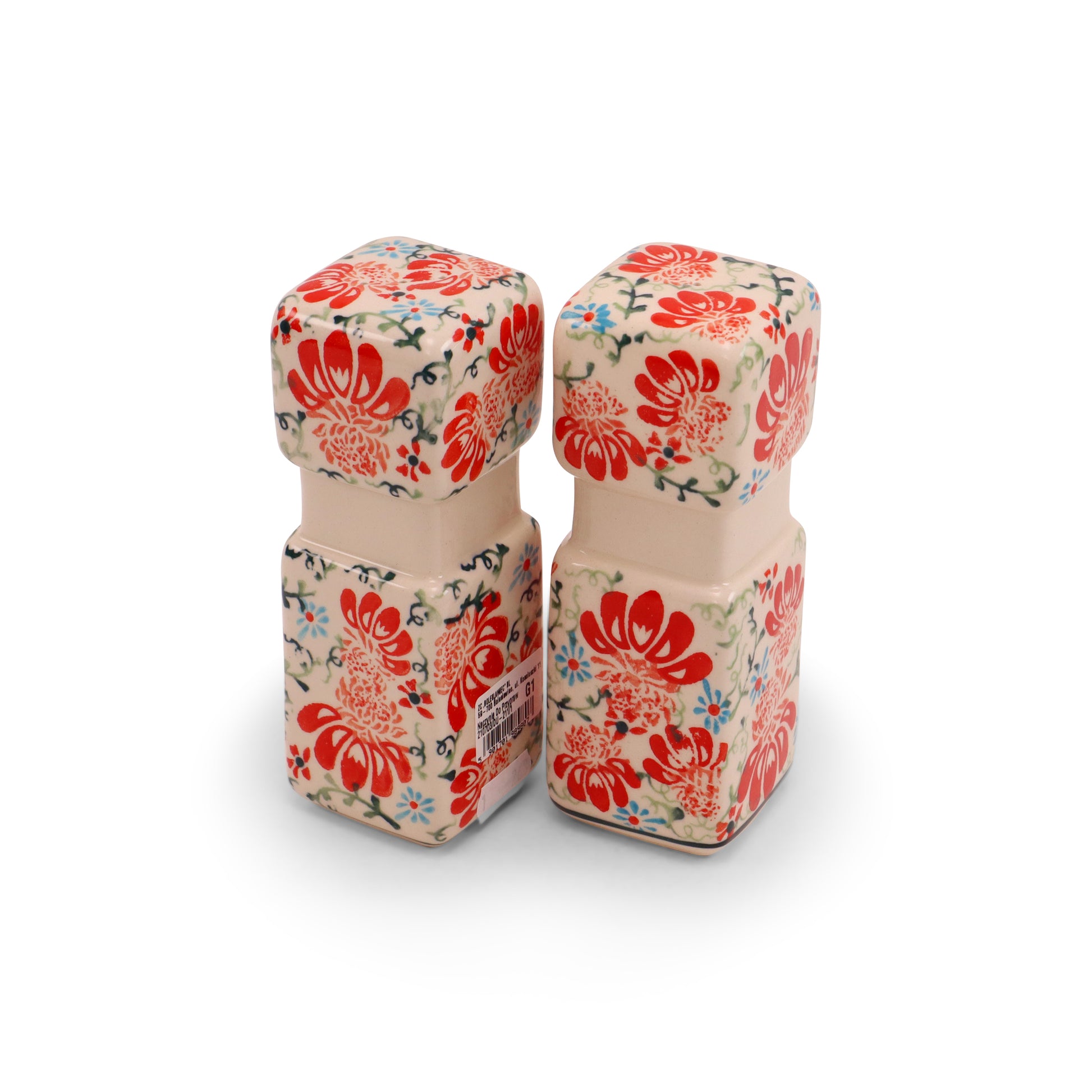 2"x2"x5.5" Salt and Pepper Set. Pattern: Flower Parade