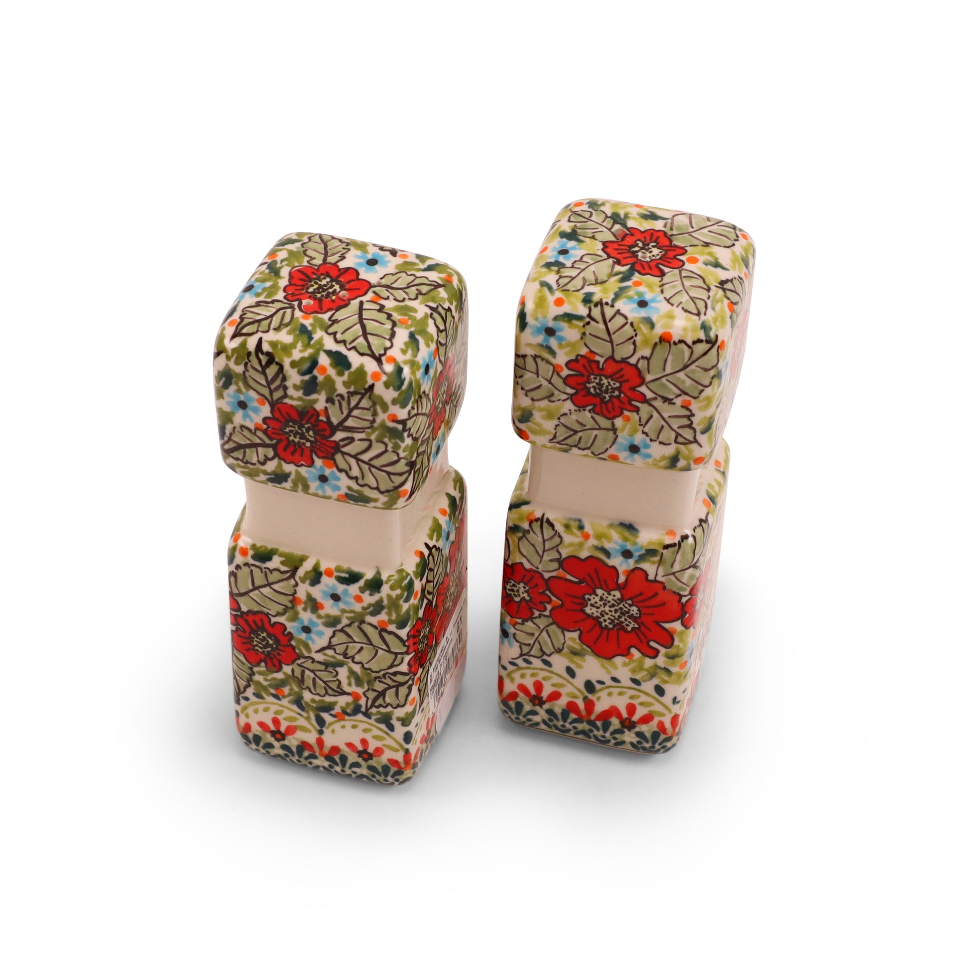 2"x2"x5.5" Salt and Pepper Set. Pattern: In My Garden