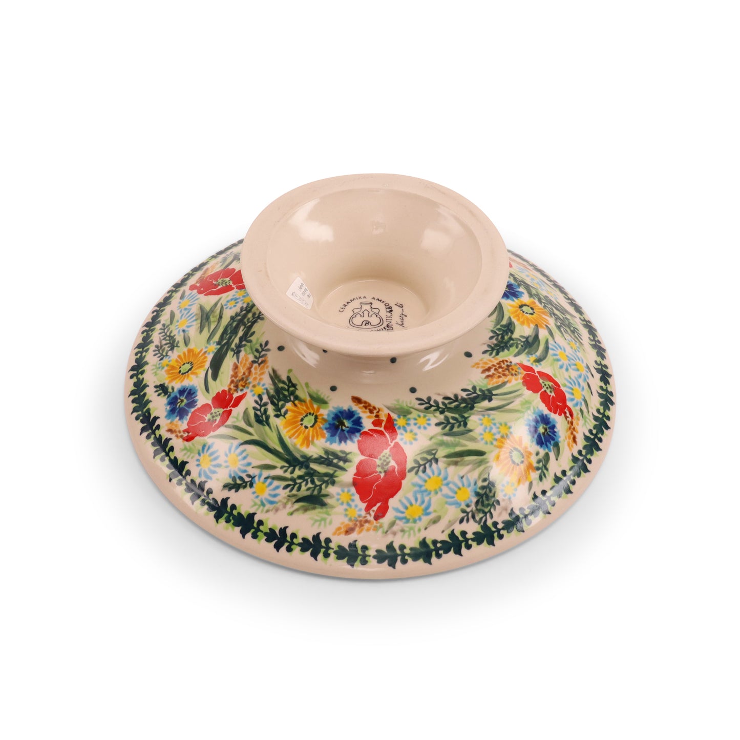 11"x4" Shallow bowl on Pedestal. Pattern:Summer Harvest