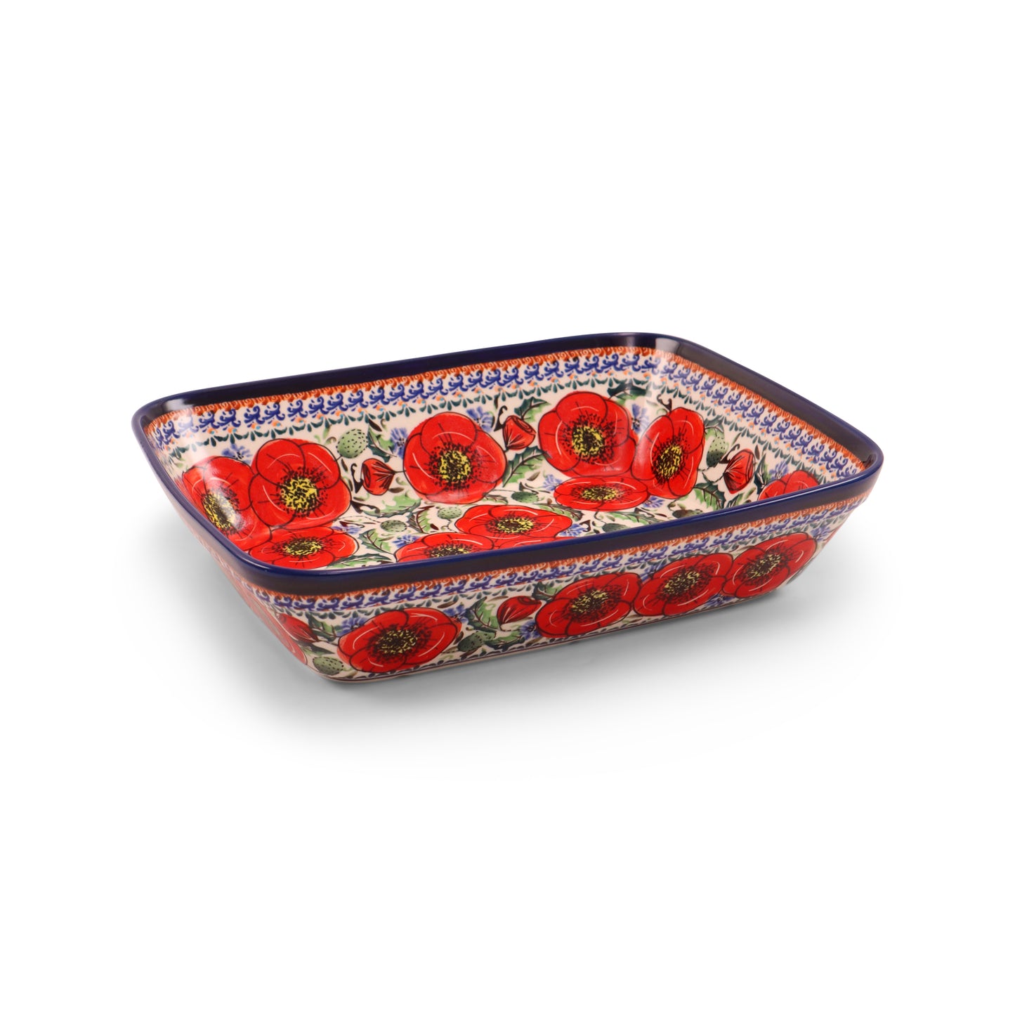 12"x9"x3" Rectangular Conical Baker. Pattern: Country Poppy