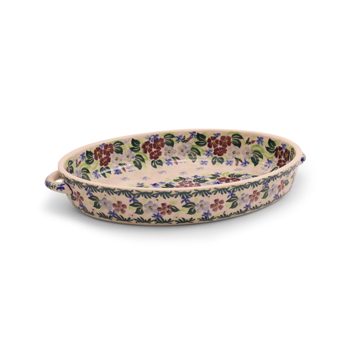 13"x9.5"x2.5" Oval Baker with Handles 2Q. Pattern:Ocean Blues
