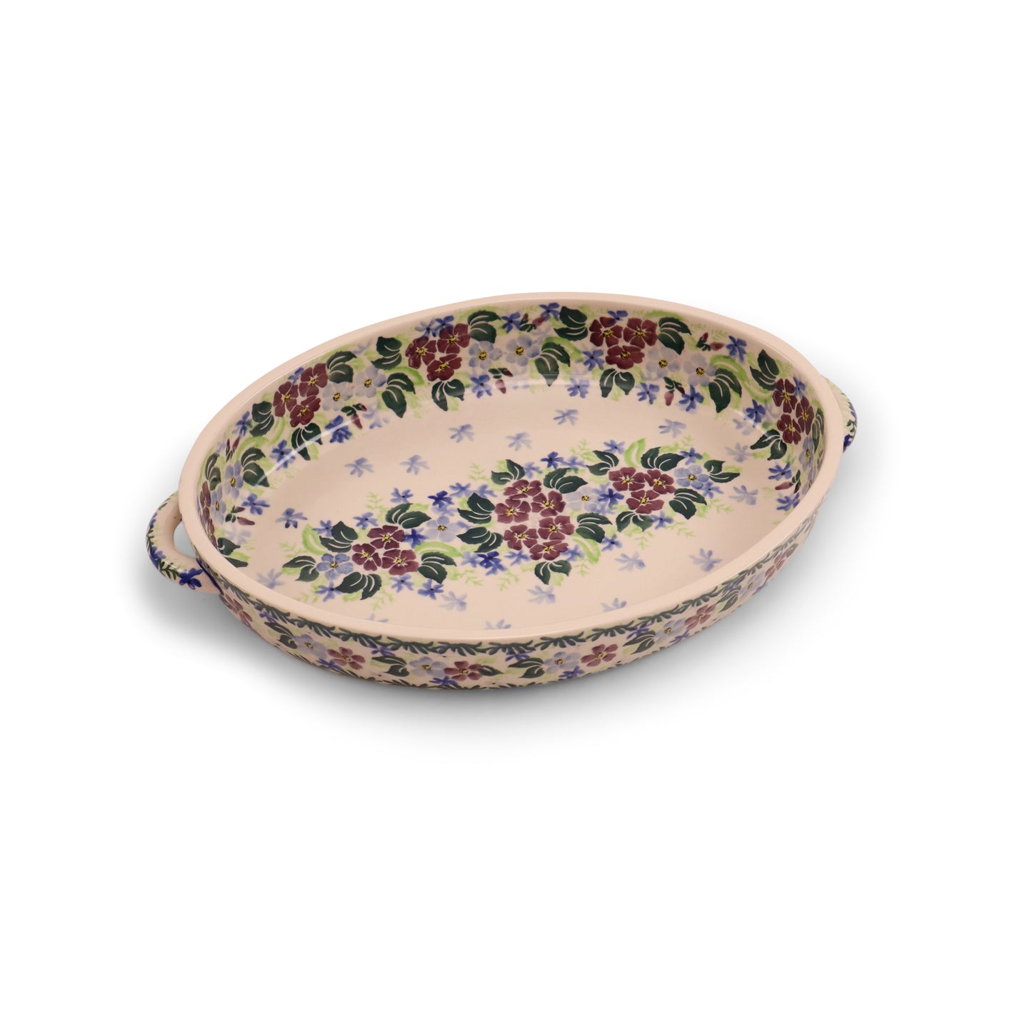 13"x9.5"x2.5" Oval Baker with Handles 2Q. Pattern:Ocean Blues