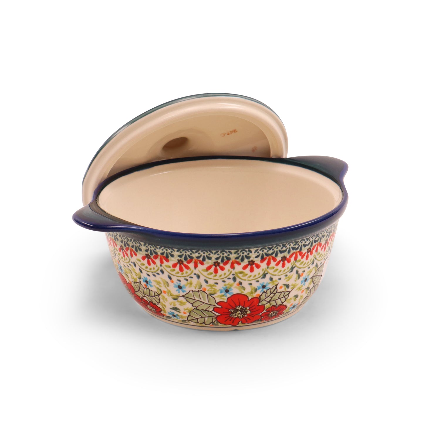 7.5"x3.5" Covered Baker With Handles Medium. Pattern: In My Garden