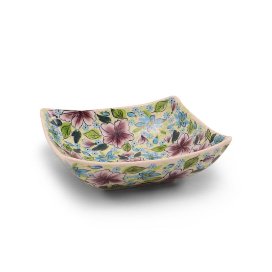 7.5"x7.5"x2.5" Square Horn Bowl.Pattern: Plum Fancy