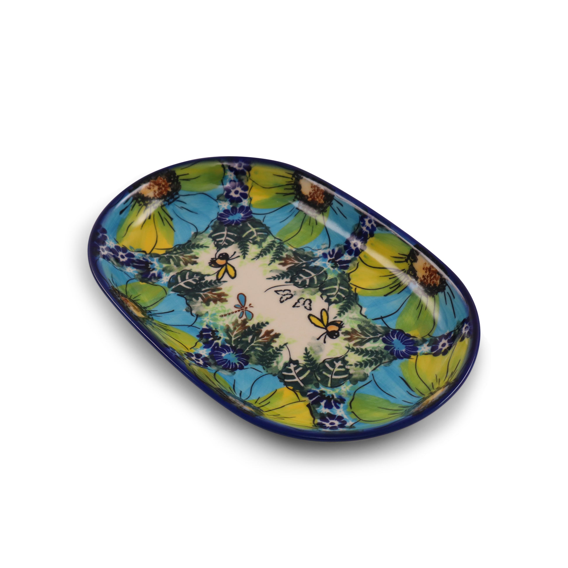 9"x5.5" Oval Tray.Pattern: Buzzing Blooms