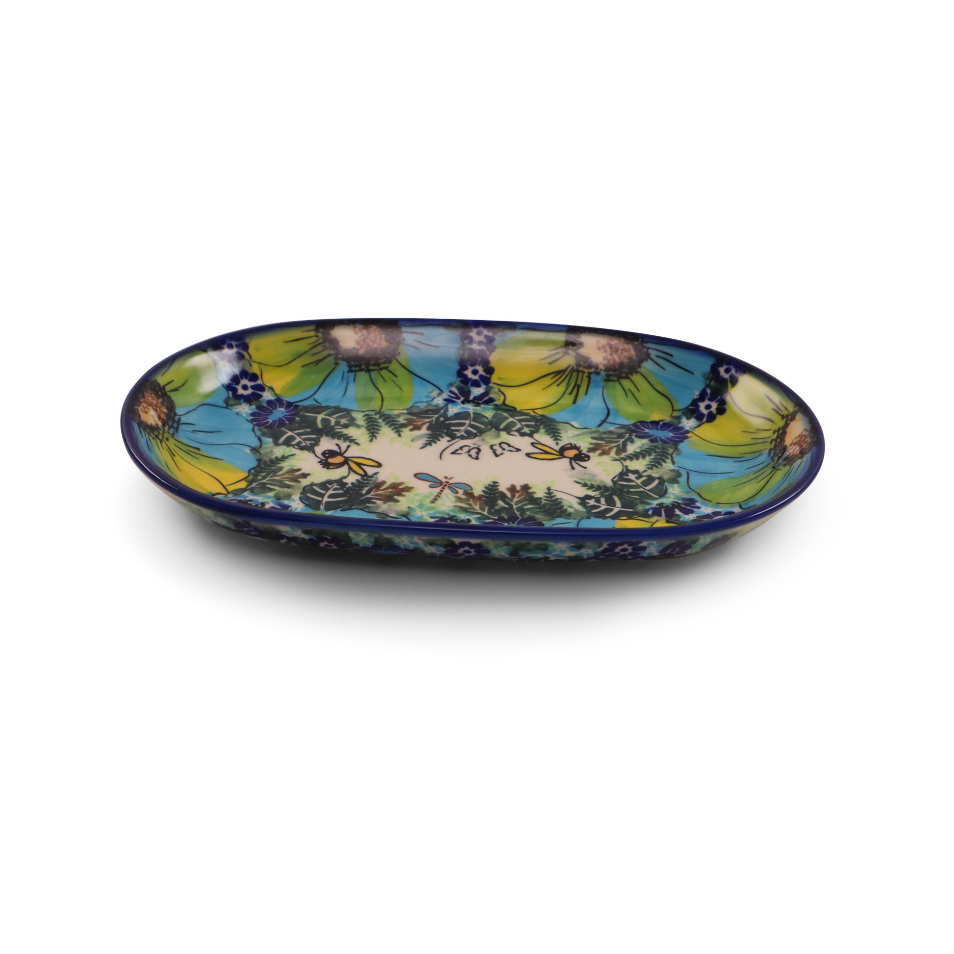 9"x5.5" Oval Tray.Pattern: Buzzing Blooms