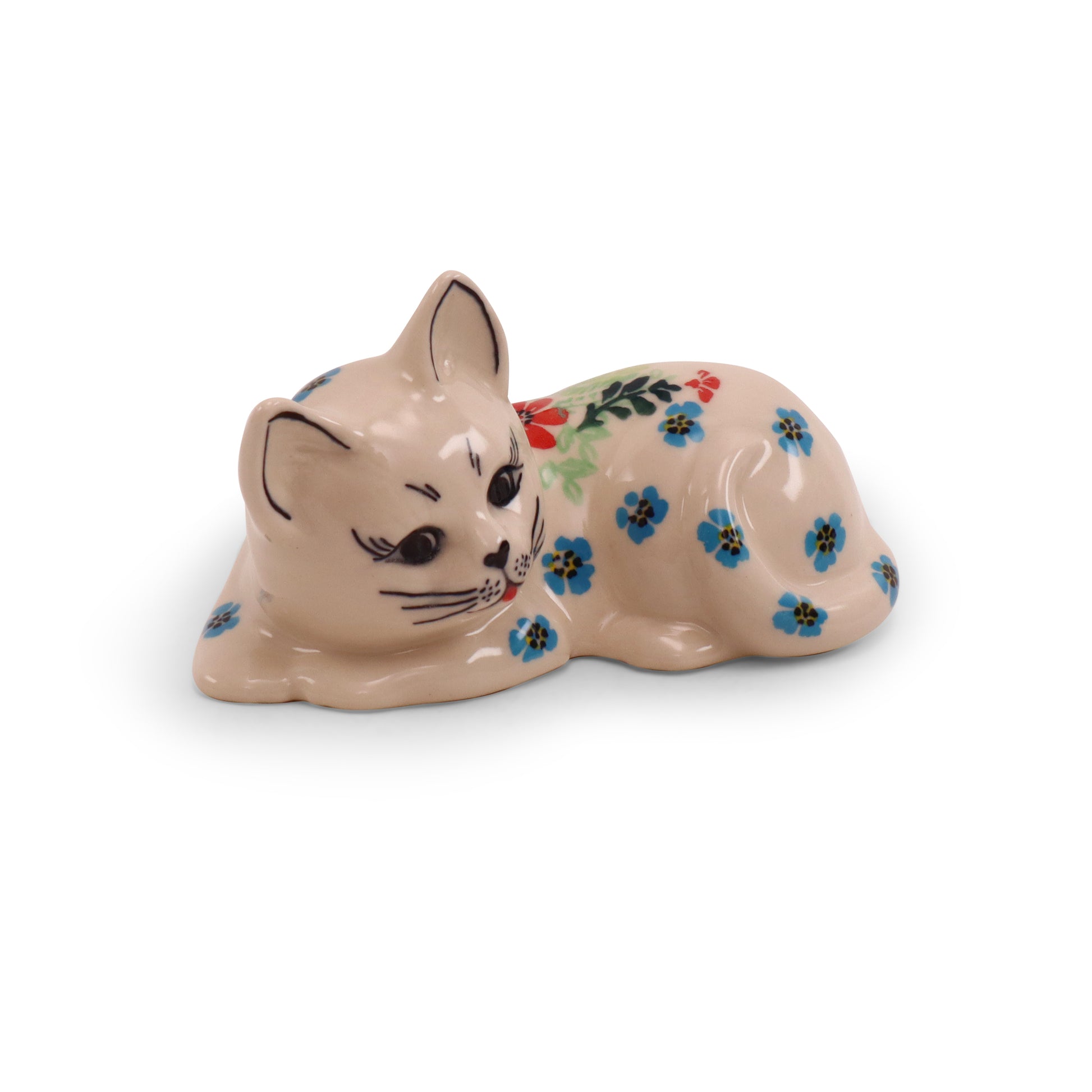 6"x3"x3.5" Cat Figurine.Pattern: Field of Flowers