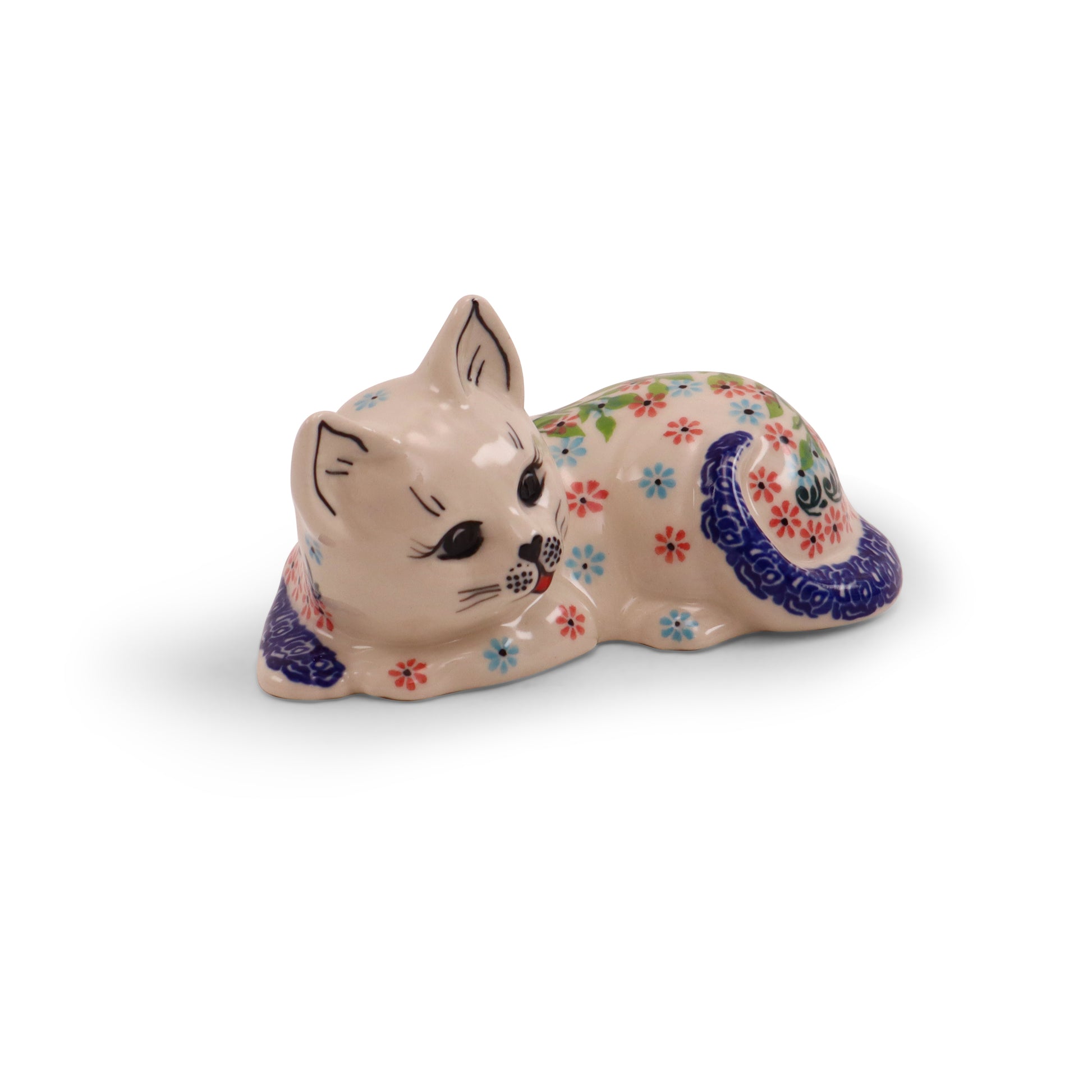 6"x3"x3.5" Cat Figurine.Pattern: Picnic Party