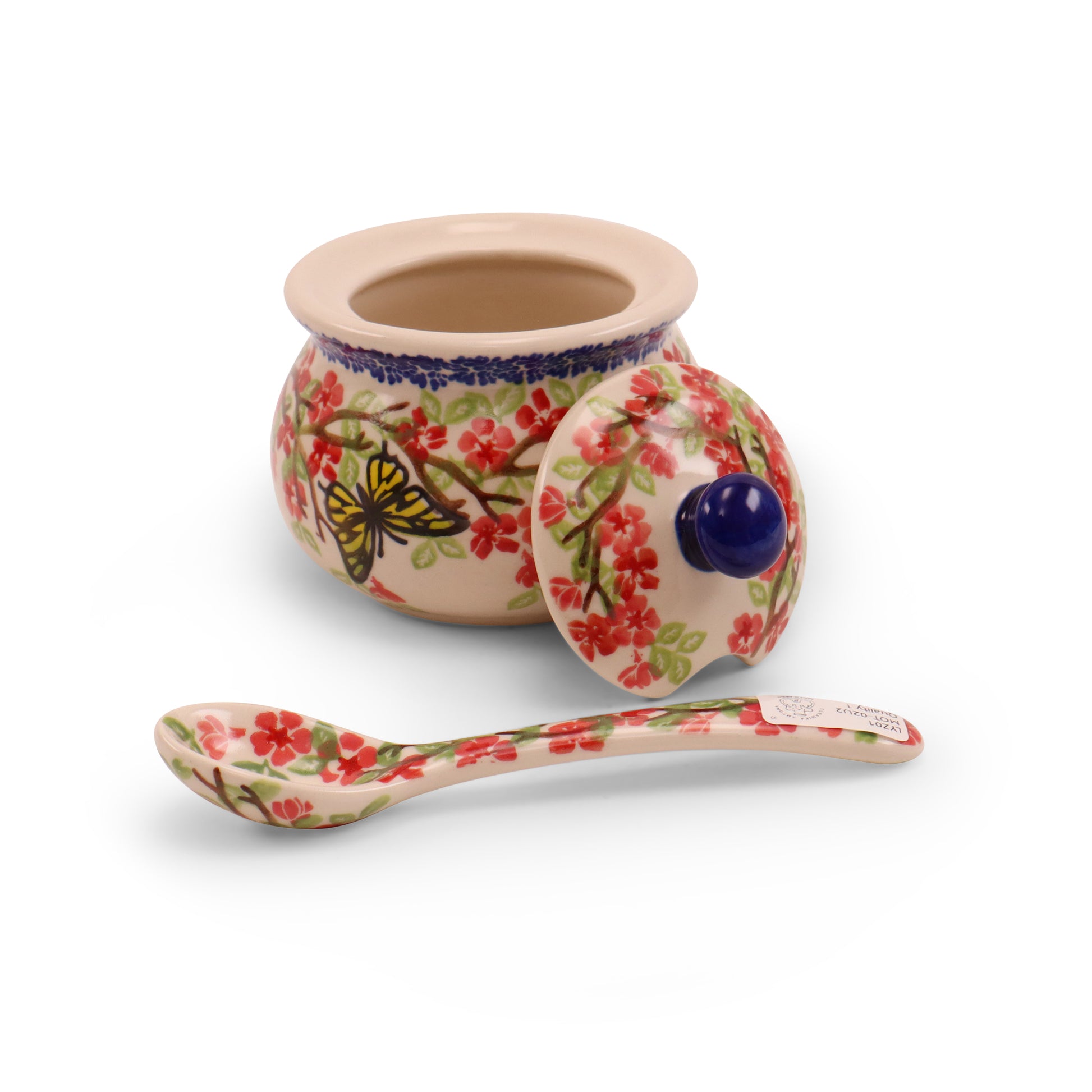 8oz Sugar Bowl with Spoon. Pattern: Winged Spring